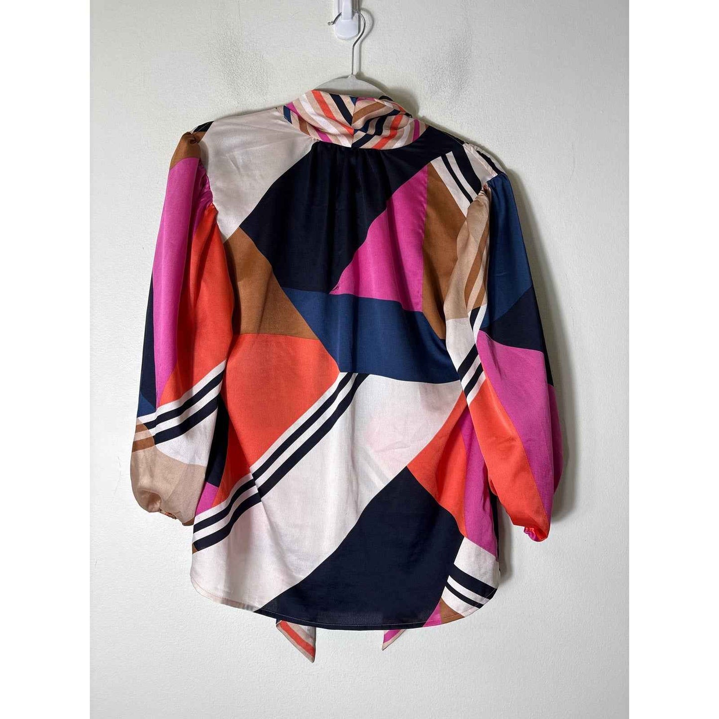 Trina Turk Multicolor Geo Print Long Puff Sleeve Blouse Sz M