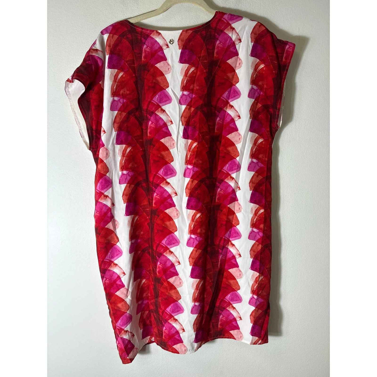 Marie Oliver Red Cap Sleeve V-Neck Silk Knee Length Shift Dress Sz M