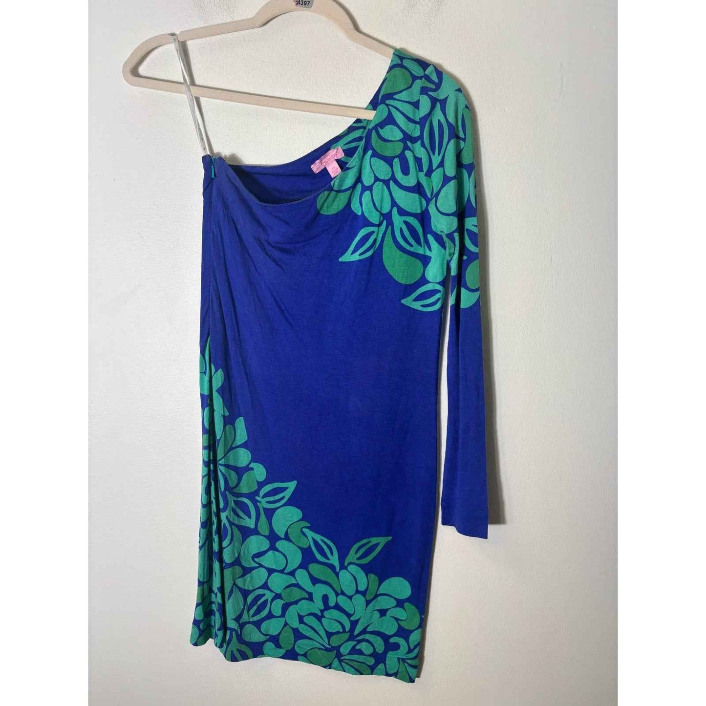 Lilly Pulitzer Green Purple One Shoulder Long Sleeve Knee Length Dress Sz XS