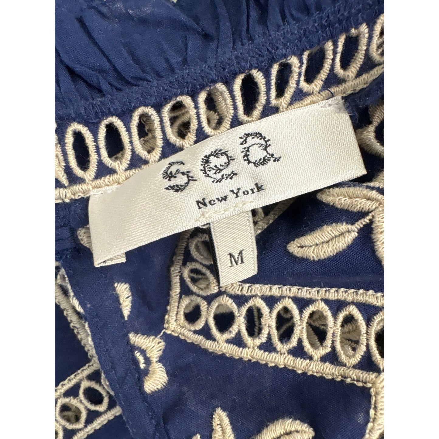 Sea NY Navy and Cream Eyelet Top Sz M