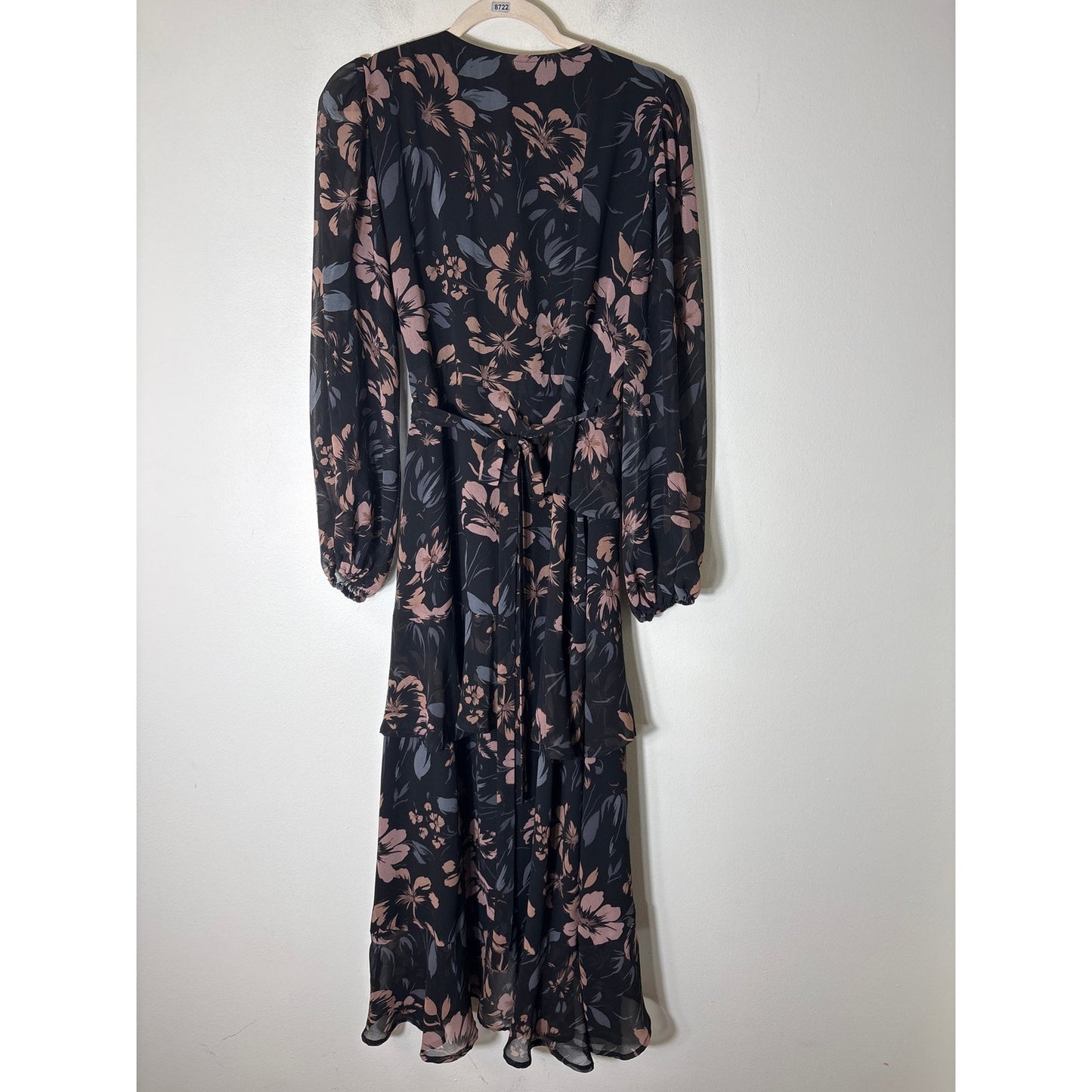 Saltwater Lux Black Brown Floral Wrap Maxi Dress Sz L