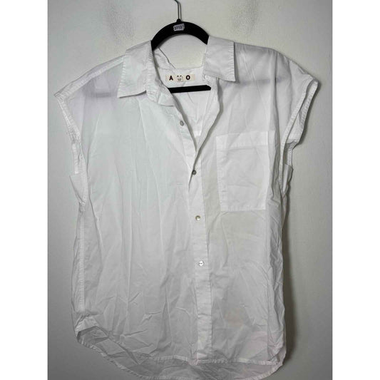 Amo White Sleeveless Cotton Button Up Top Sz M