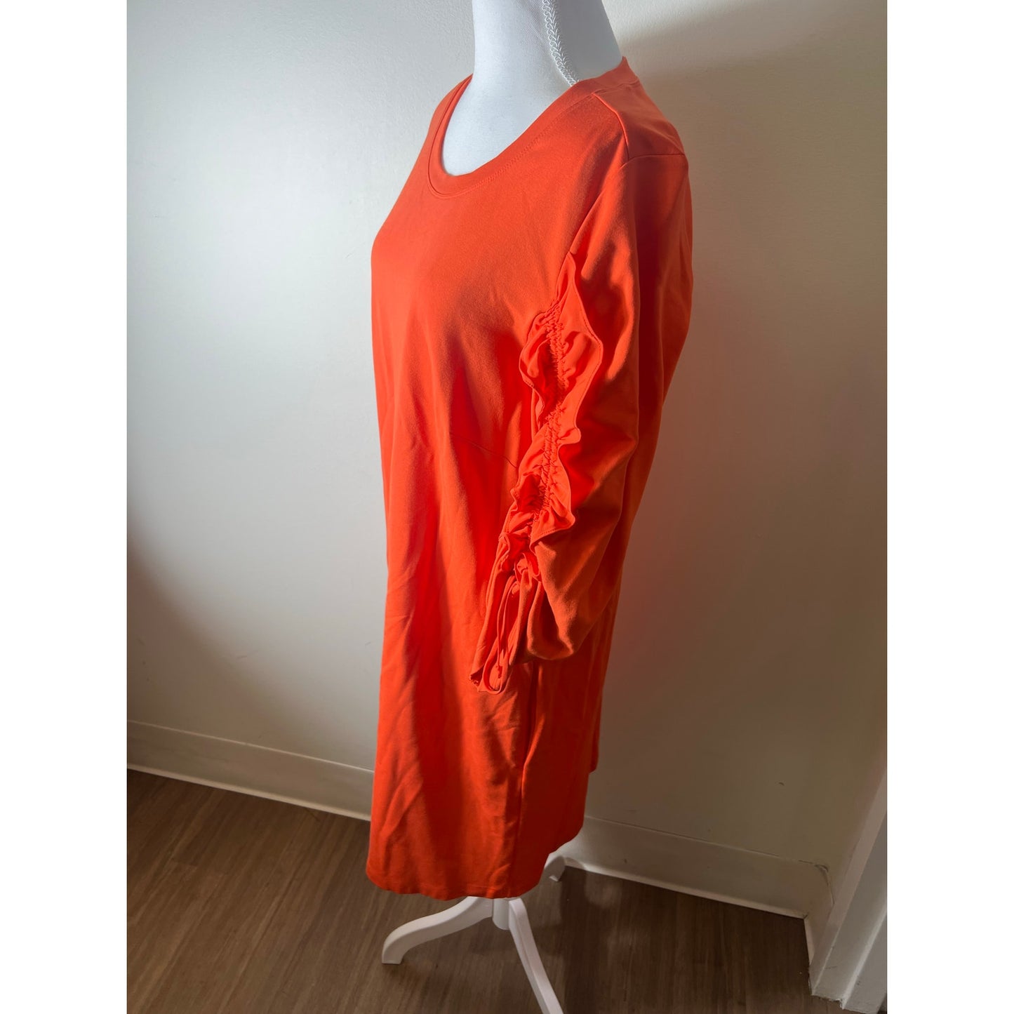 Kobi Halperin Orange Half Scrunched Sleeves Midi Shift Dress Sz L