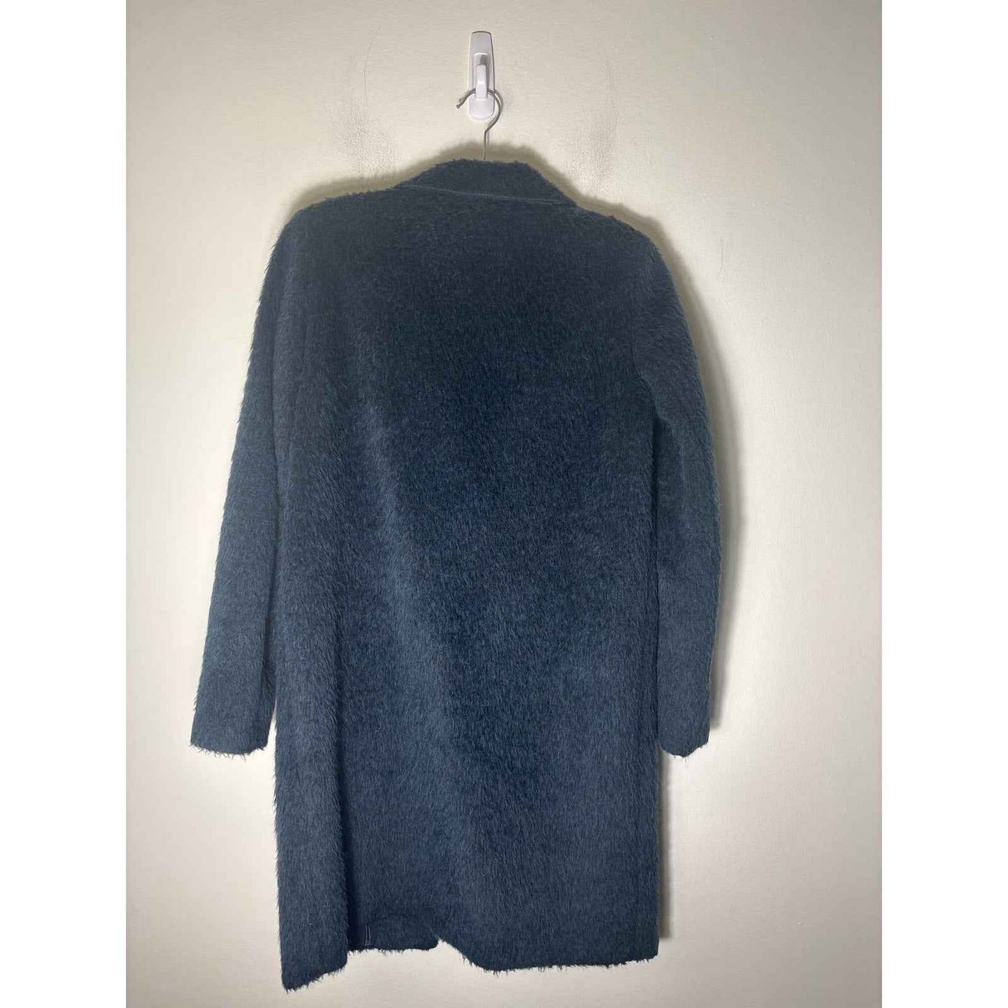 Top Shop Navy Shaggy Faux Fur Long Sleeve Coat Sz 8