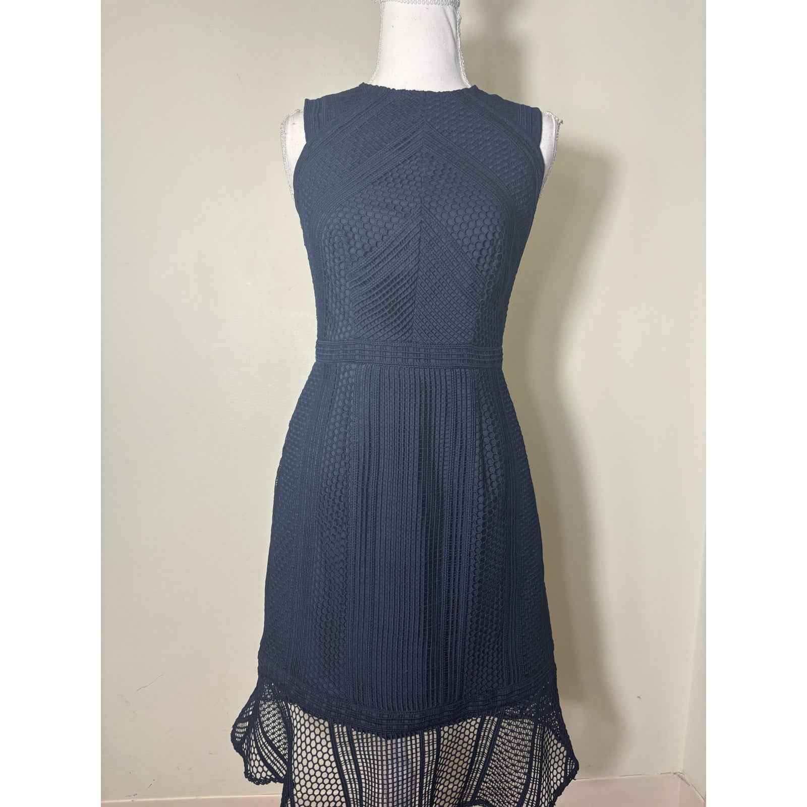 Marie Oliver Navy Net Overlay Fitted Dress Sz 2