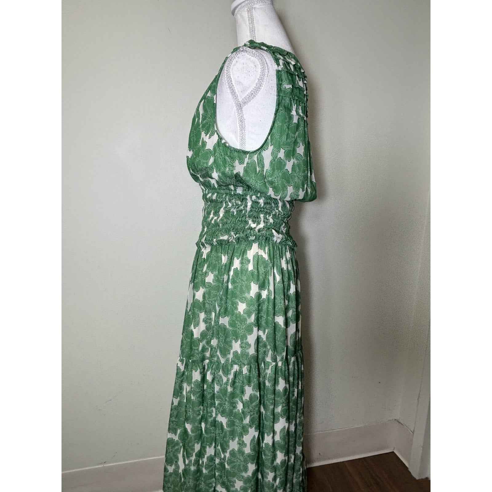 Current Air Green White Sleeveless Summer Maxi Dress Sz XS