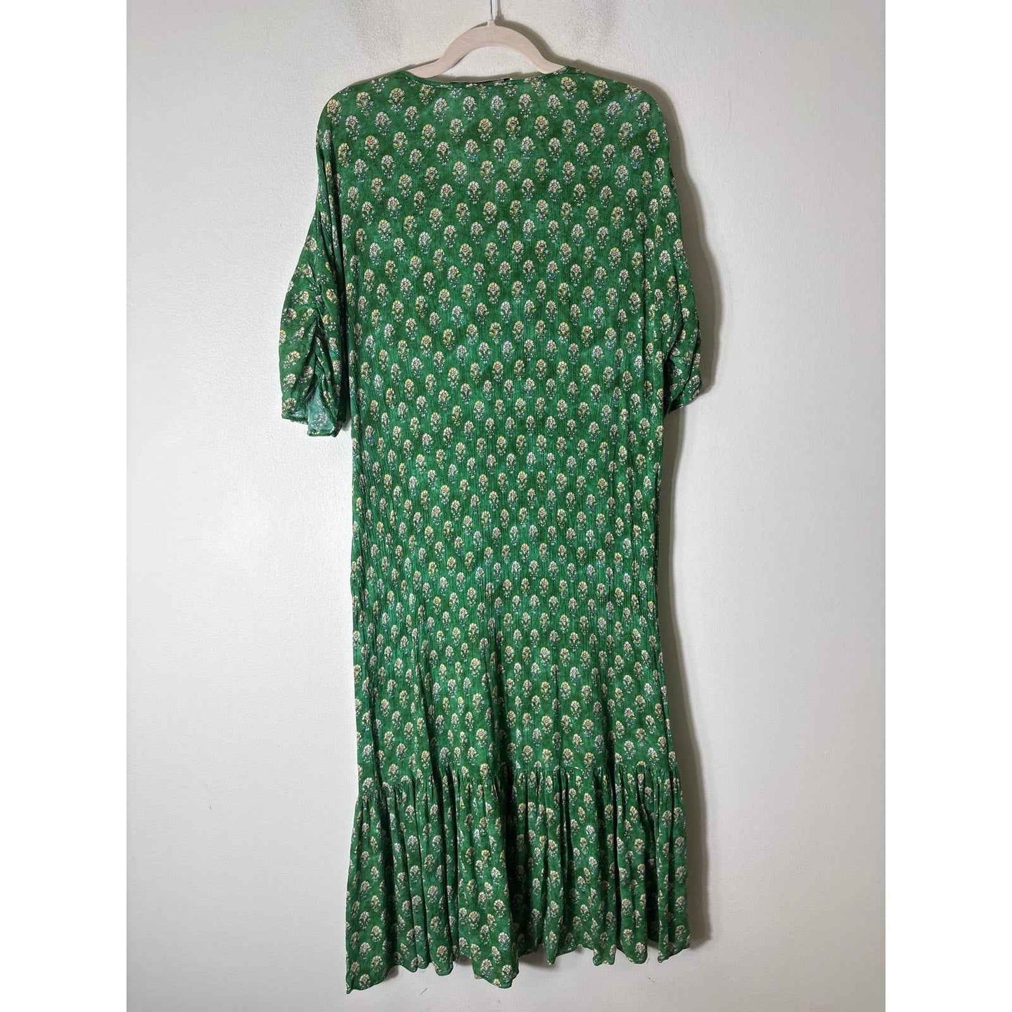 Zara Green Block Print Crepe Maxi Dress Sz M