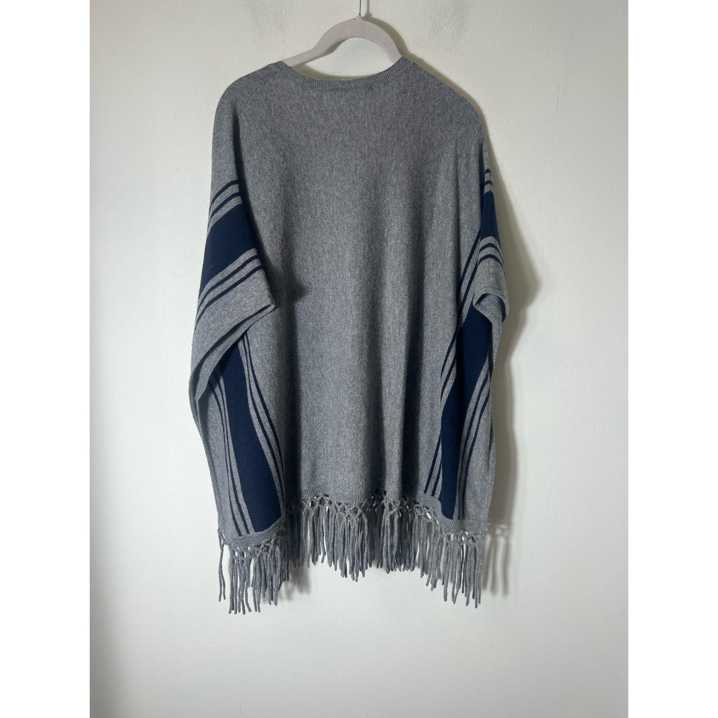 Autumn Cashmere Gray and Navy Fringe Poncho Sz XS/S