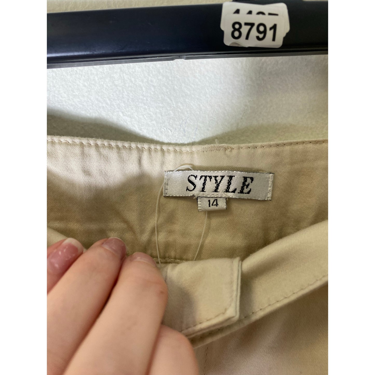 Style Tan Slacks W Pearl/Diamond Embellishments sz 14