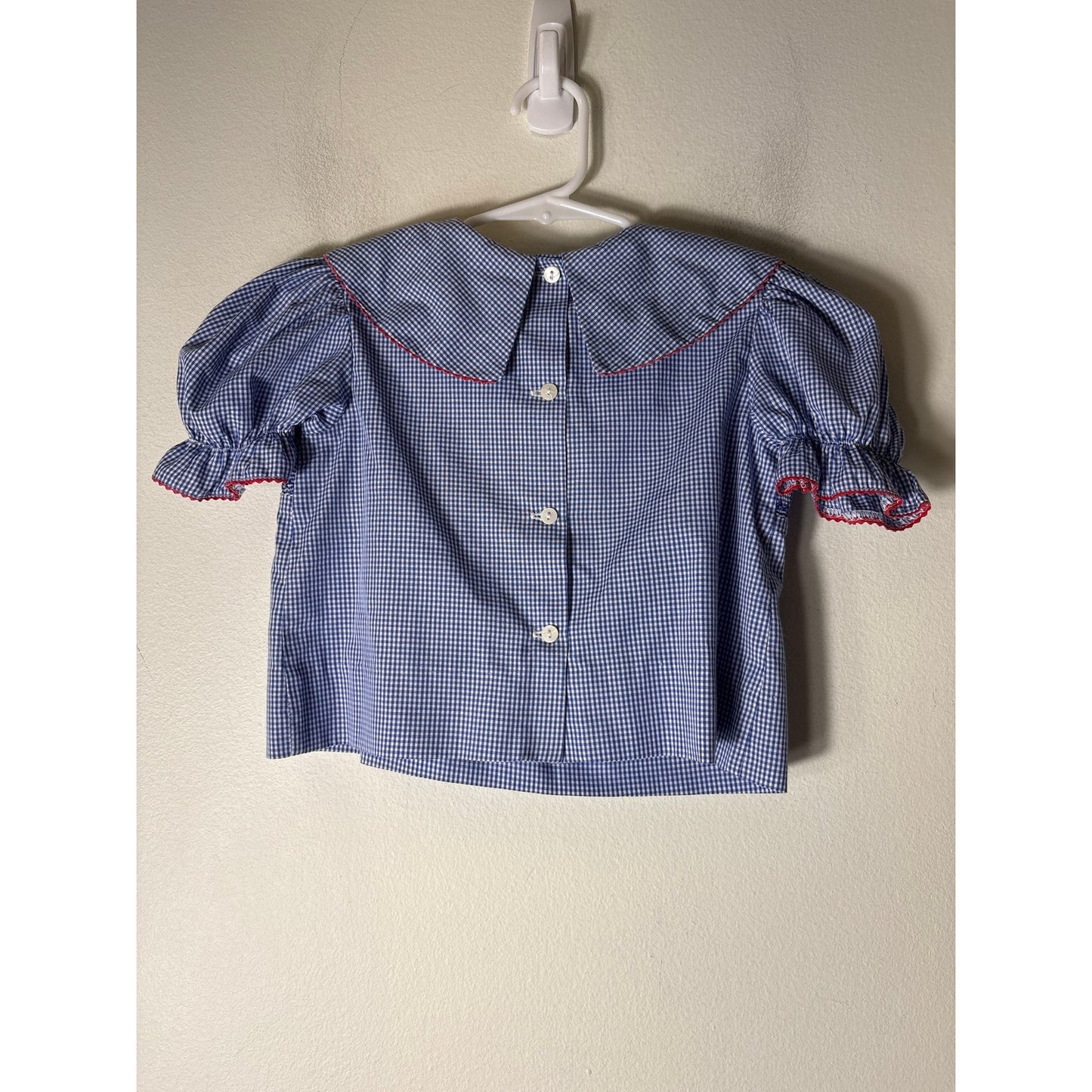 Girls Vintage Amanda Remembered Blue&White check smocked puff sleeve top Sz 3