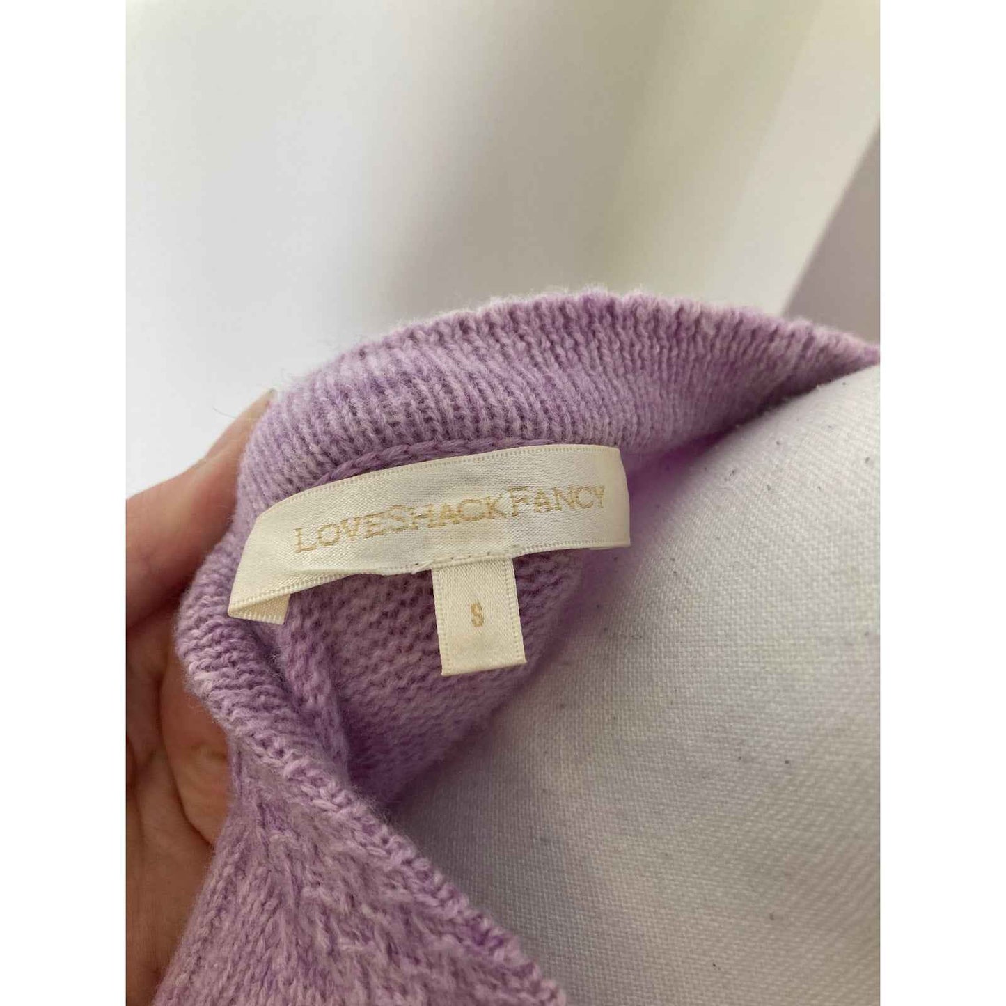 Love Shack Fancy Lavendar Herringbone Neckline Sweater Sz S