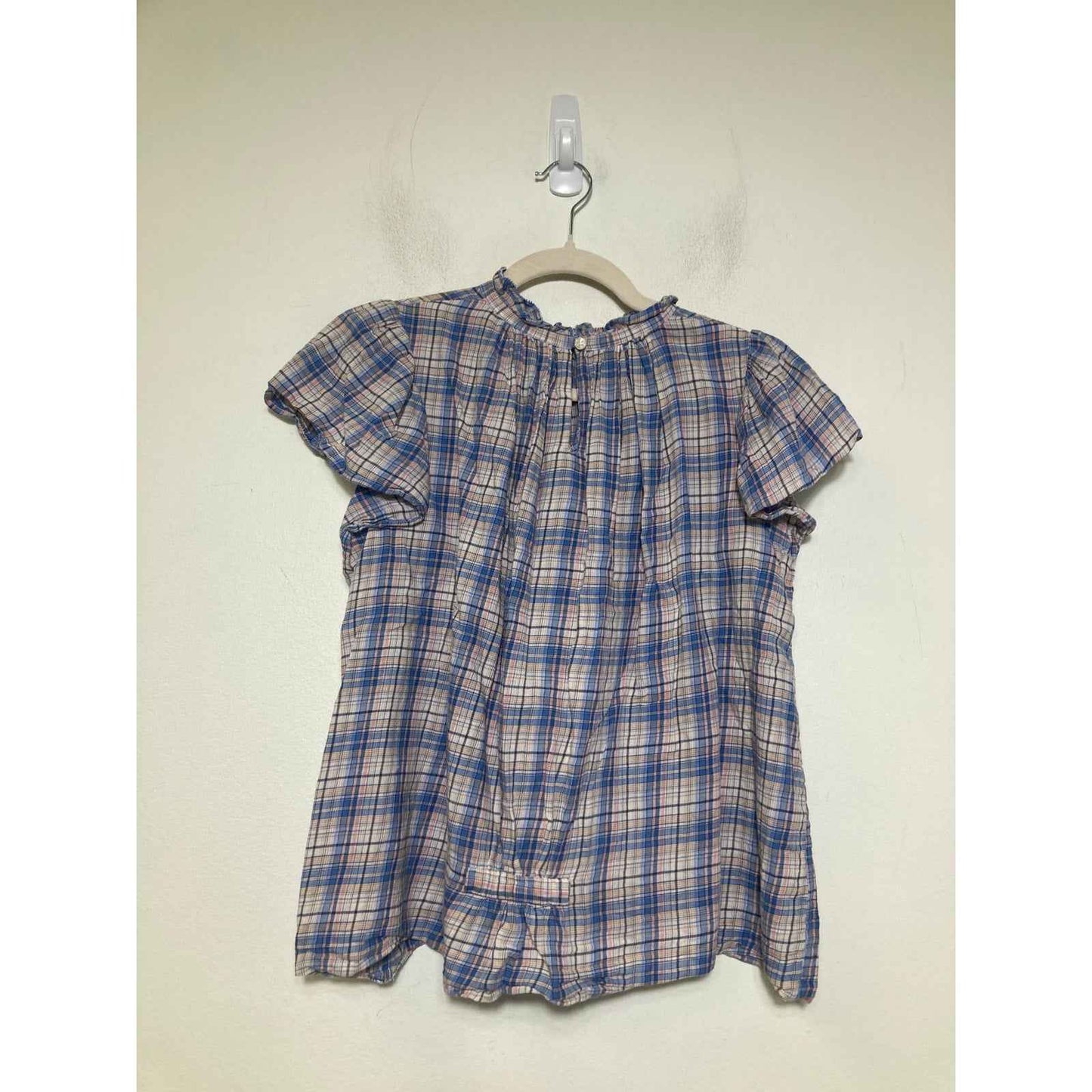 Birds of Paradise Blue Plaid Flutter Sleeve Flannel Top Sz S