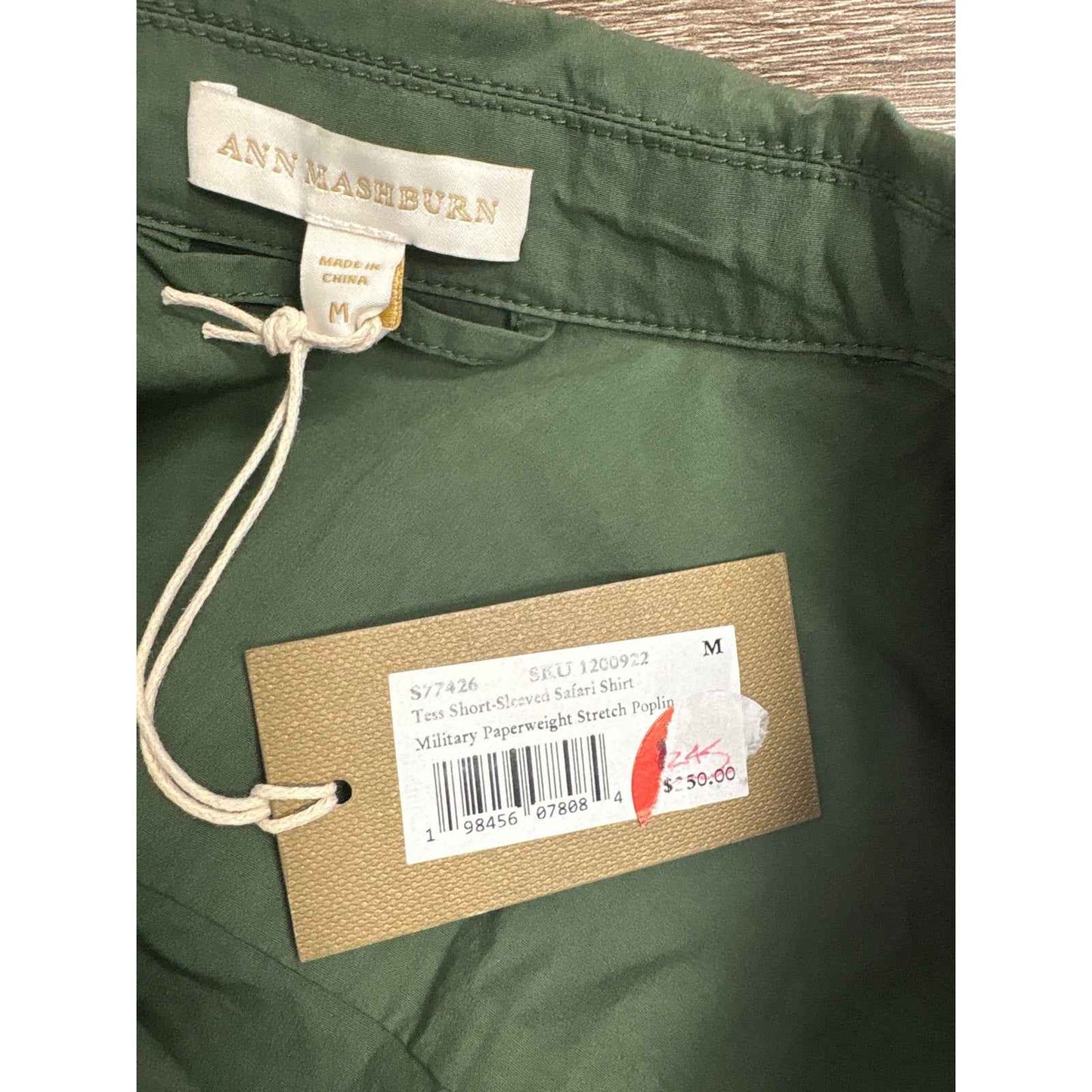 NWT Ann Mashburn Green Tess Short Sleeved Safari Shirt Sz M