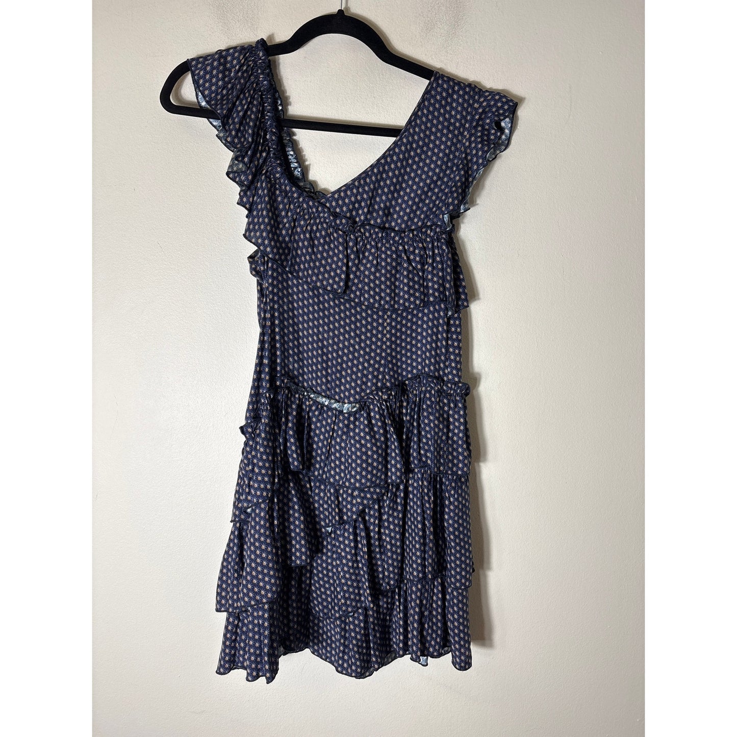 SIR the Label Navy Flutter sleeve Silk Print Mini Dress Sz 1