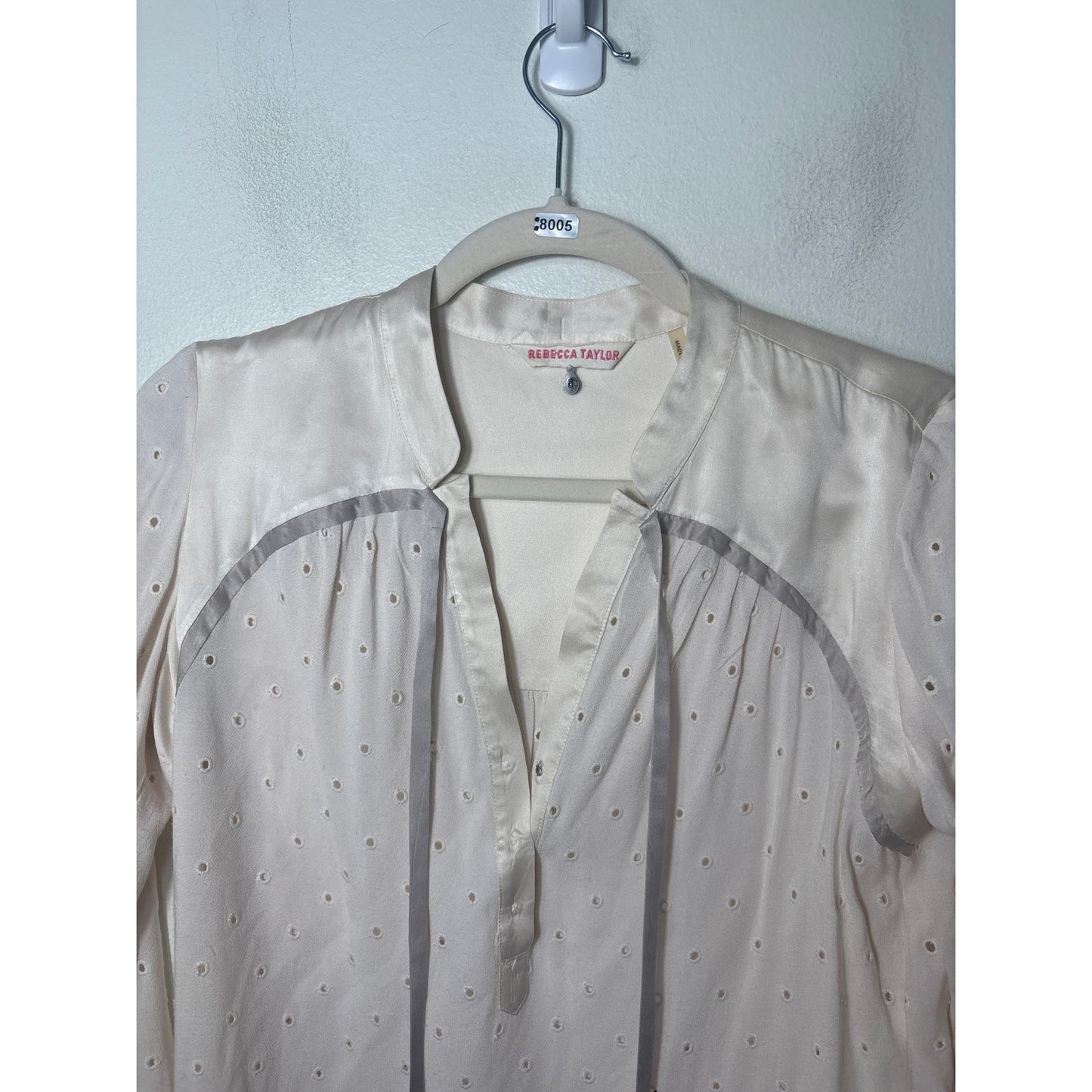 Rebecca Taylor Cream Eyelet Long Sleeve Mixed Media Shirt Sz 6
