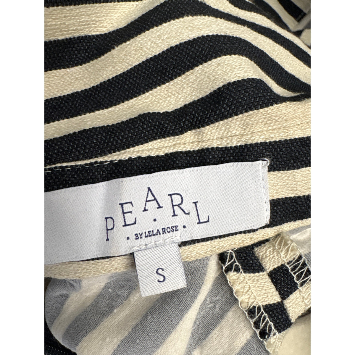 Pearl by Lela Rose Black and Cream Vertical Stripe Sleeveless Mini Dress Sz S