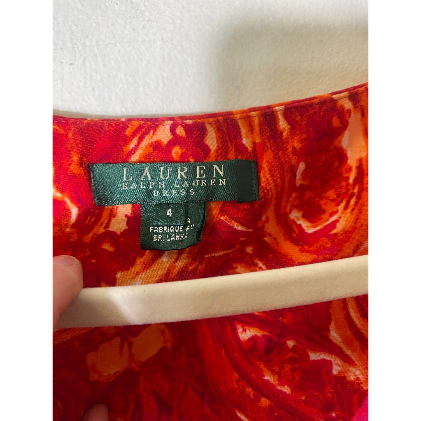 Lauren Ralph Lauren Dress Orange Pink V-Neck A-Line Midi Dress Sz 4