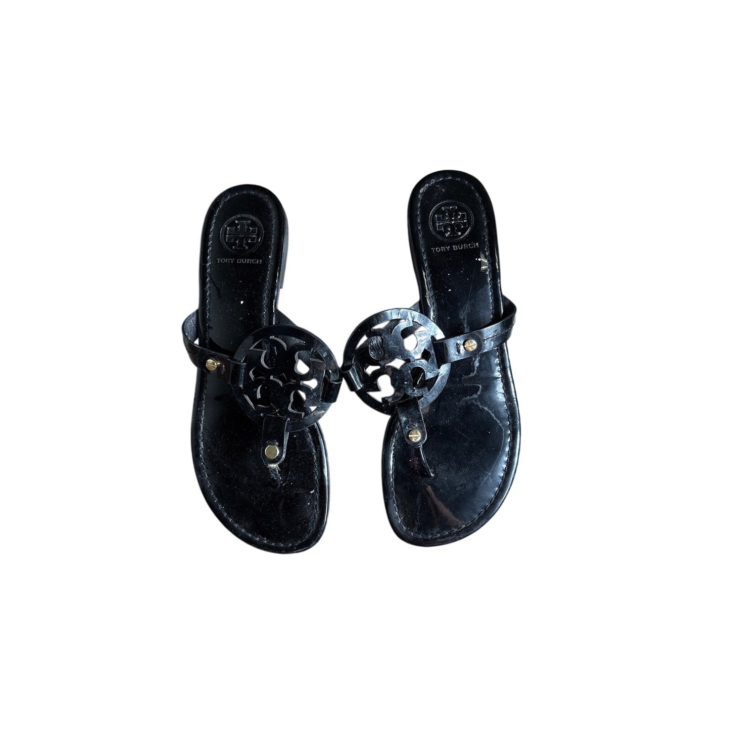 Tory Burch Black Patent Thong Flat Sandals Sz 9
