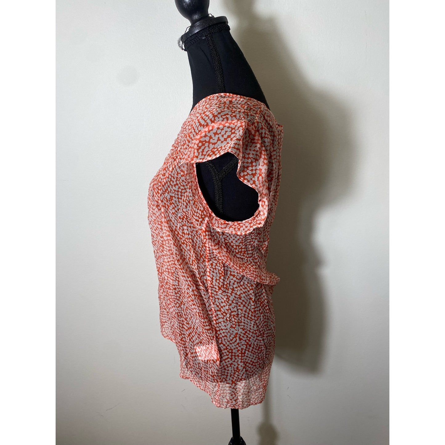NWT Joie Red White Print Sheer Flutter Sleeve Top Sz S