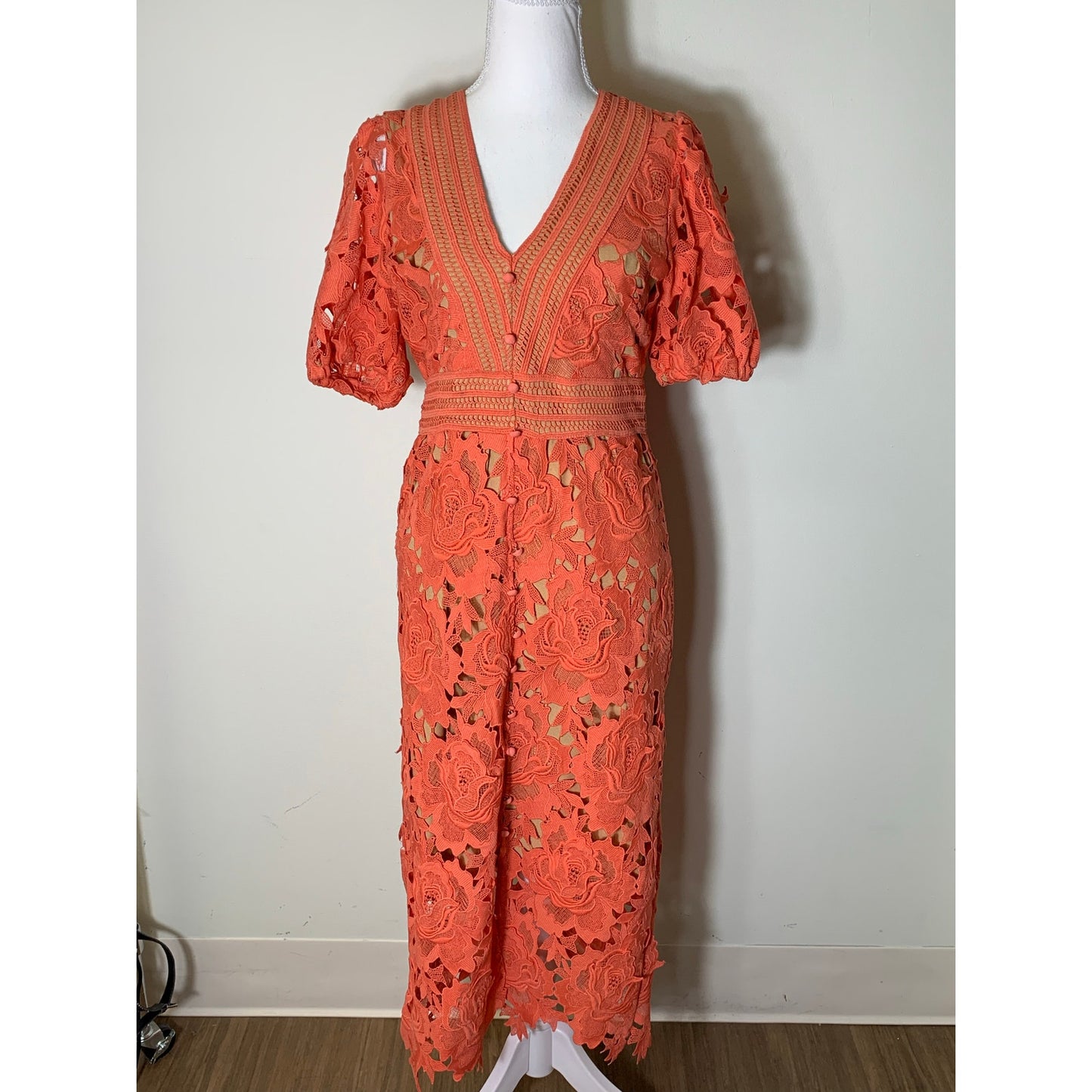 Adelyn Rae Orange Short Sleeve V-Neck Maxi Dress Sz S