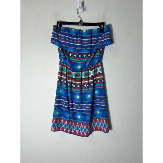 Pixi + Ivy Blue and Orange Strapless Mini Dress Sz xs