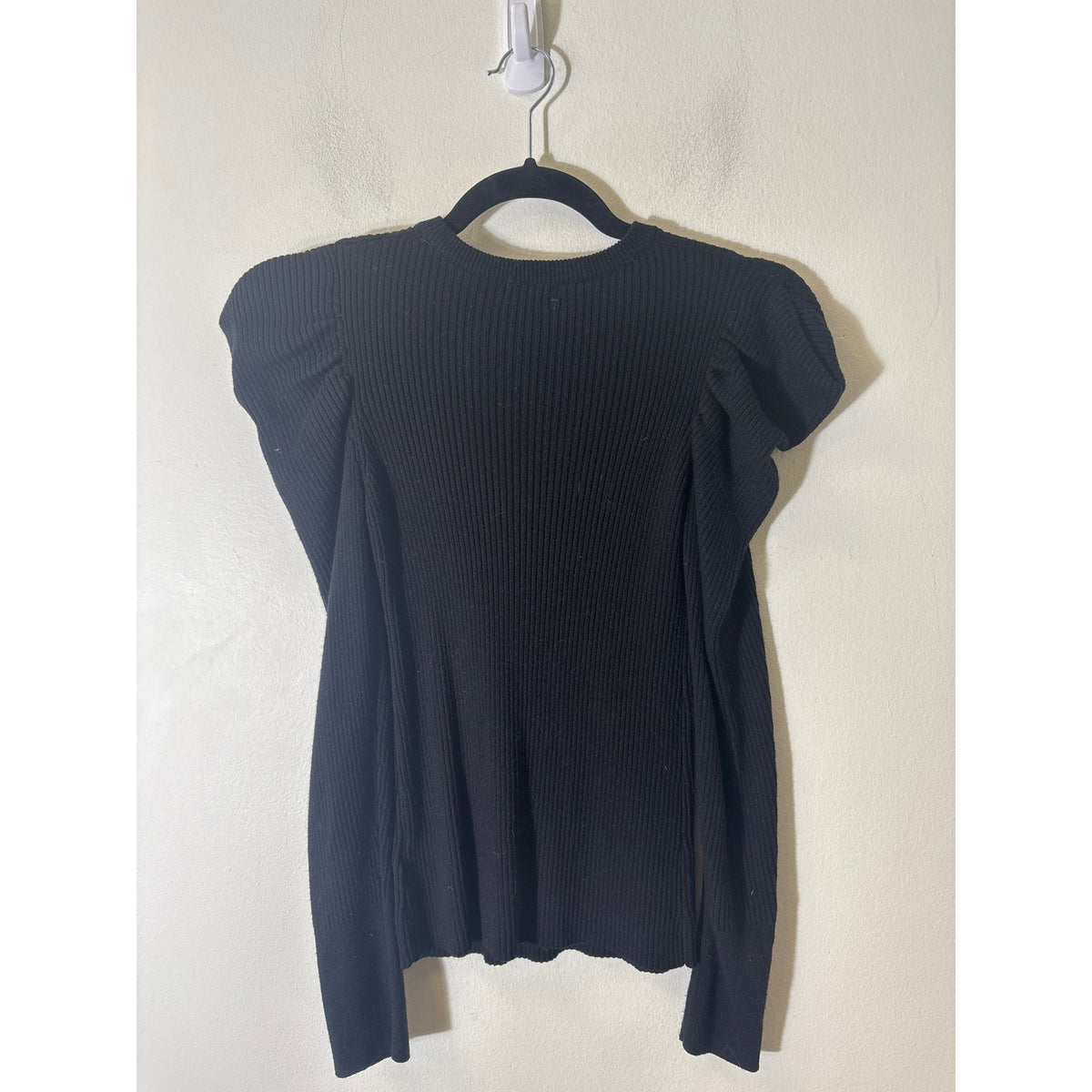 Splendid Black Ribbed Long Sleeve Knit Sweater with Puff Shoulders Sz S