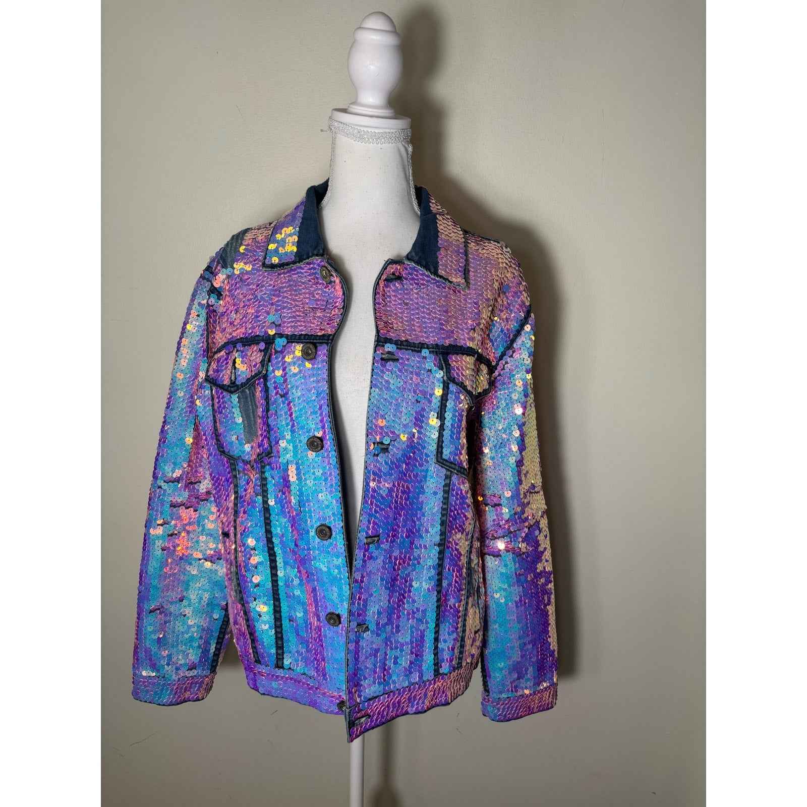 Free People Pink X Momo Sequin Embroidered Demi Jacket Sz L
