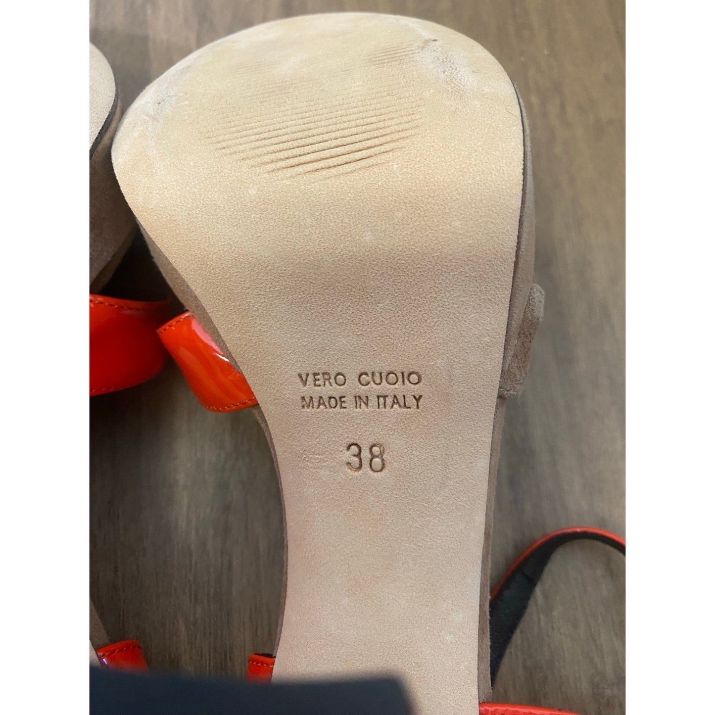 Prezios Rose Suede with Orange Patent Leather Straps "Camoscio Rose" Sz 38 (7.5)