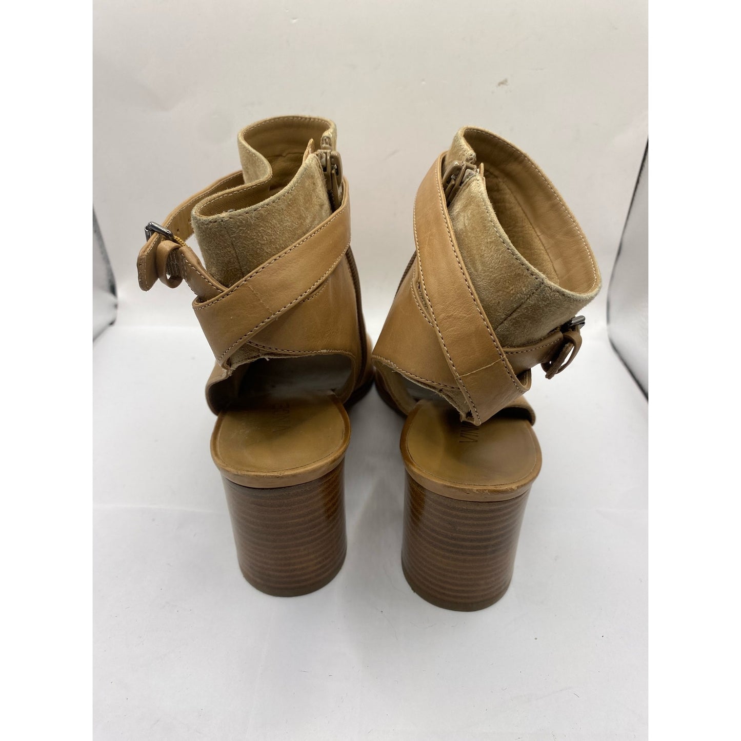 Vince Tan Leather and Suede Open Toed Shooties Sz 9