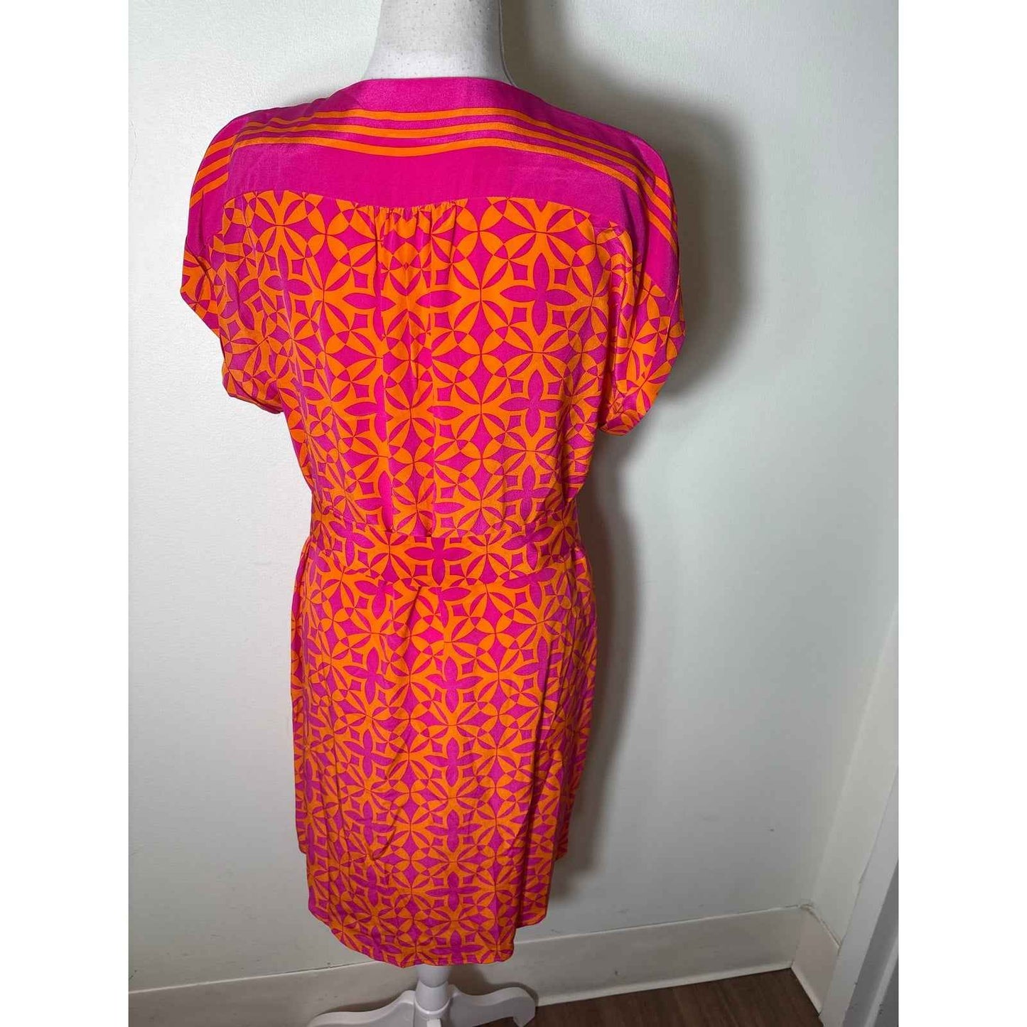 Trina Turk Orange Purple Print Cap Sleeve Silk Mini Dress Sz 8