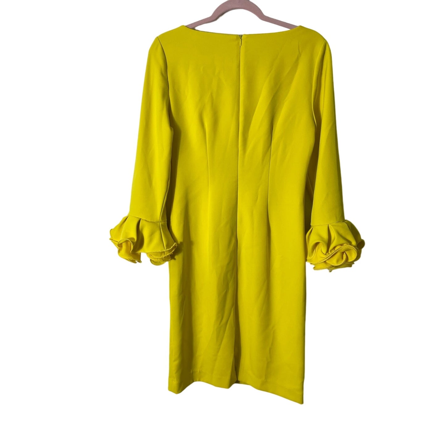 Alberto Makali Yellow Knee Length Dress With Pleated Layered Ruffled Sleeves Sz 4