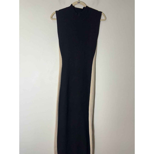 Pants Store Black Off White Sleeveless Mock Neck Body Con Maxi Dress Sz L