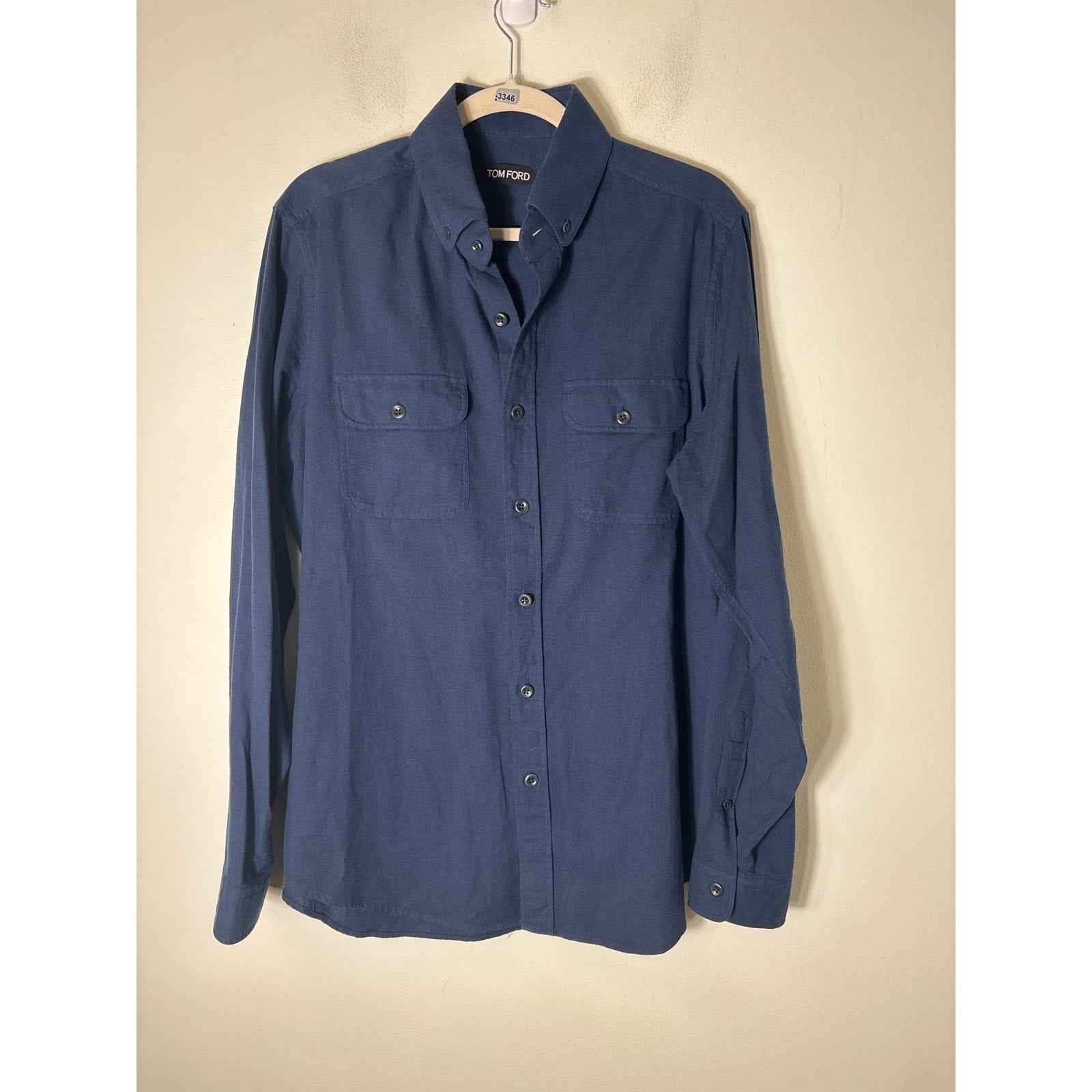 Men's Tom Ford Navy Blue Long Sleeve Cotton Button Down Sz 42/16.5