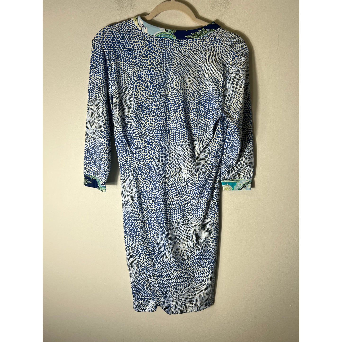 J. McLaughlin Blue White Print 3/4 Sleeve Shift Dress Sz S