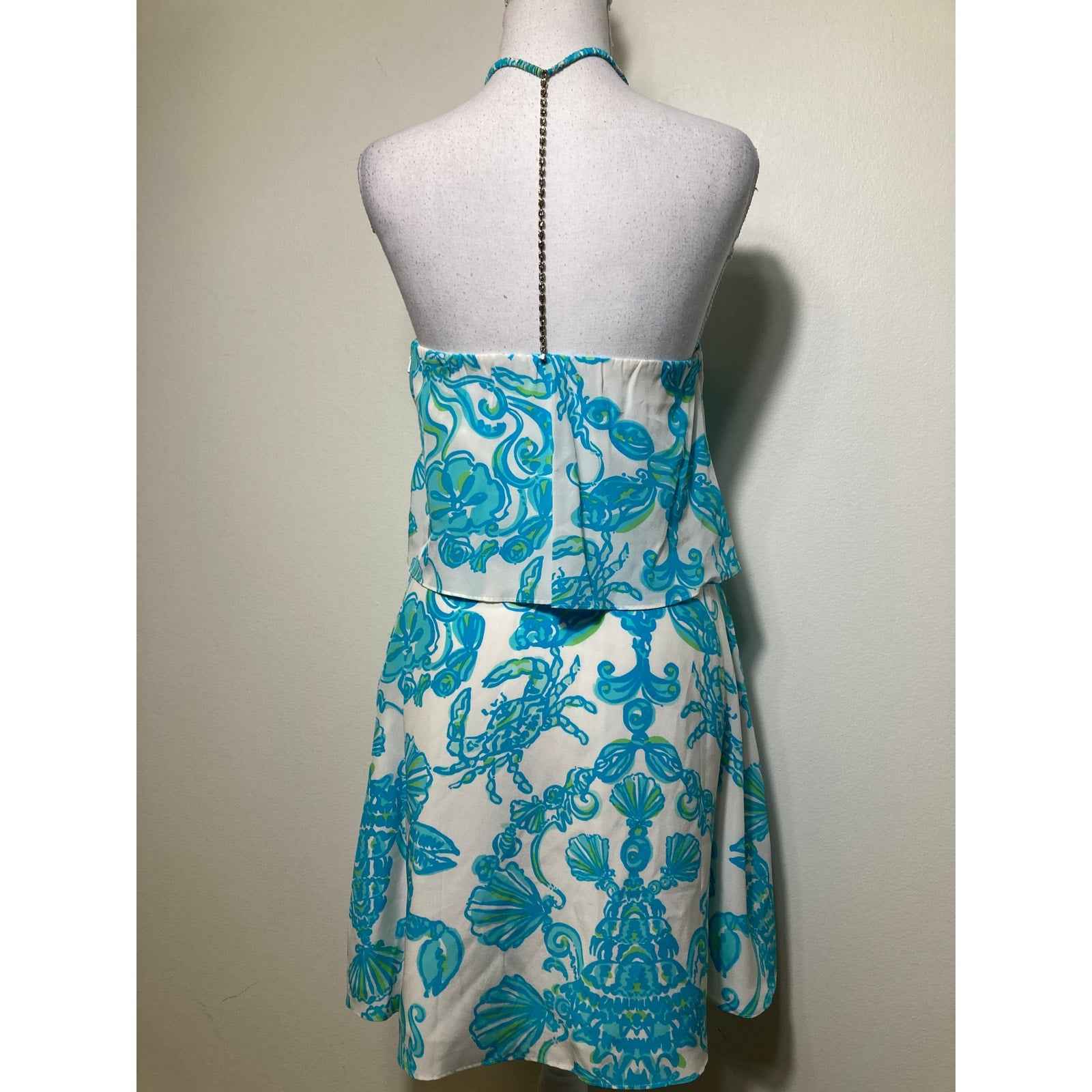 Lilly Pulitzer Blue Green Flowy Mini Dress with Ruffled Top Sz 00