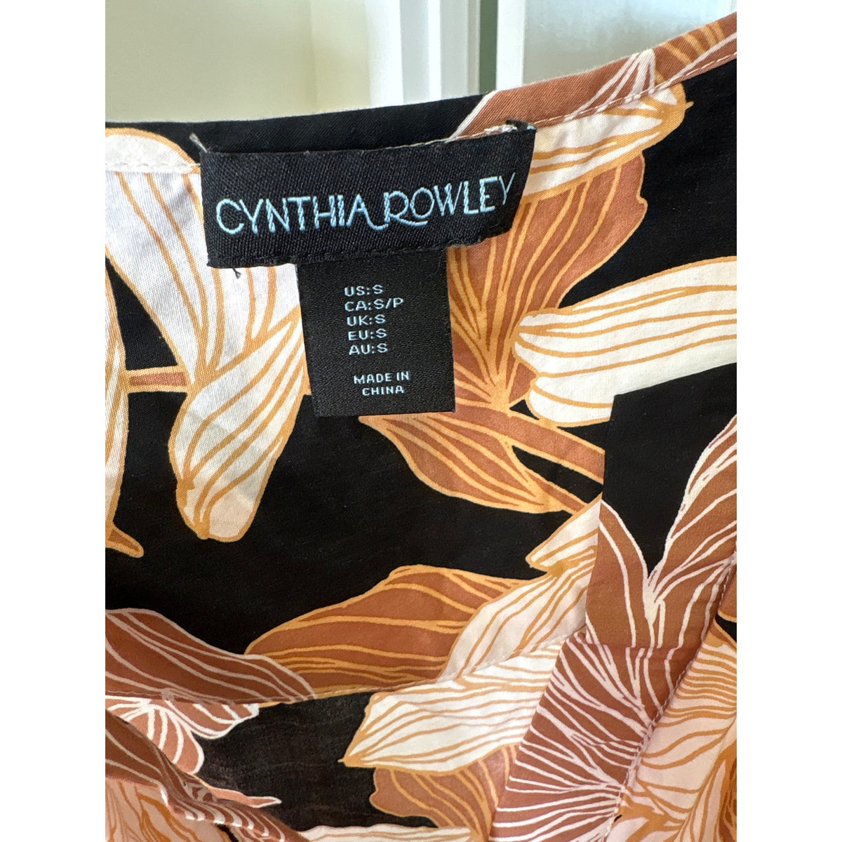 Cynthia Rowley Tan and Black Floral Maxi Dress Sz S