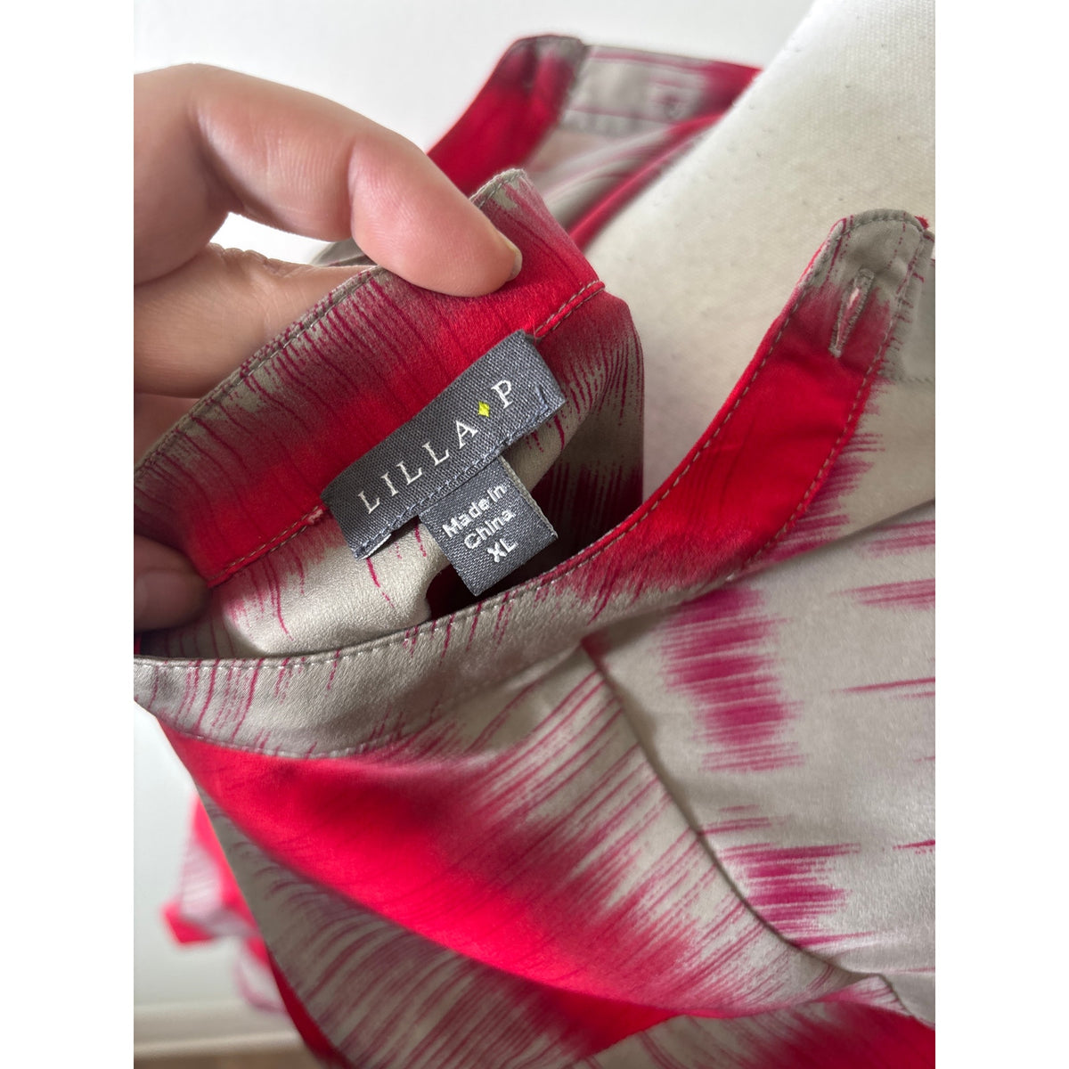 Lilla P Gray and Red Long Sleeve Blouse Sz Xl