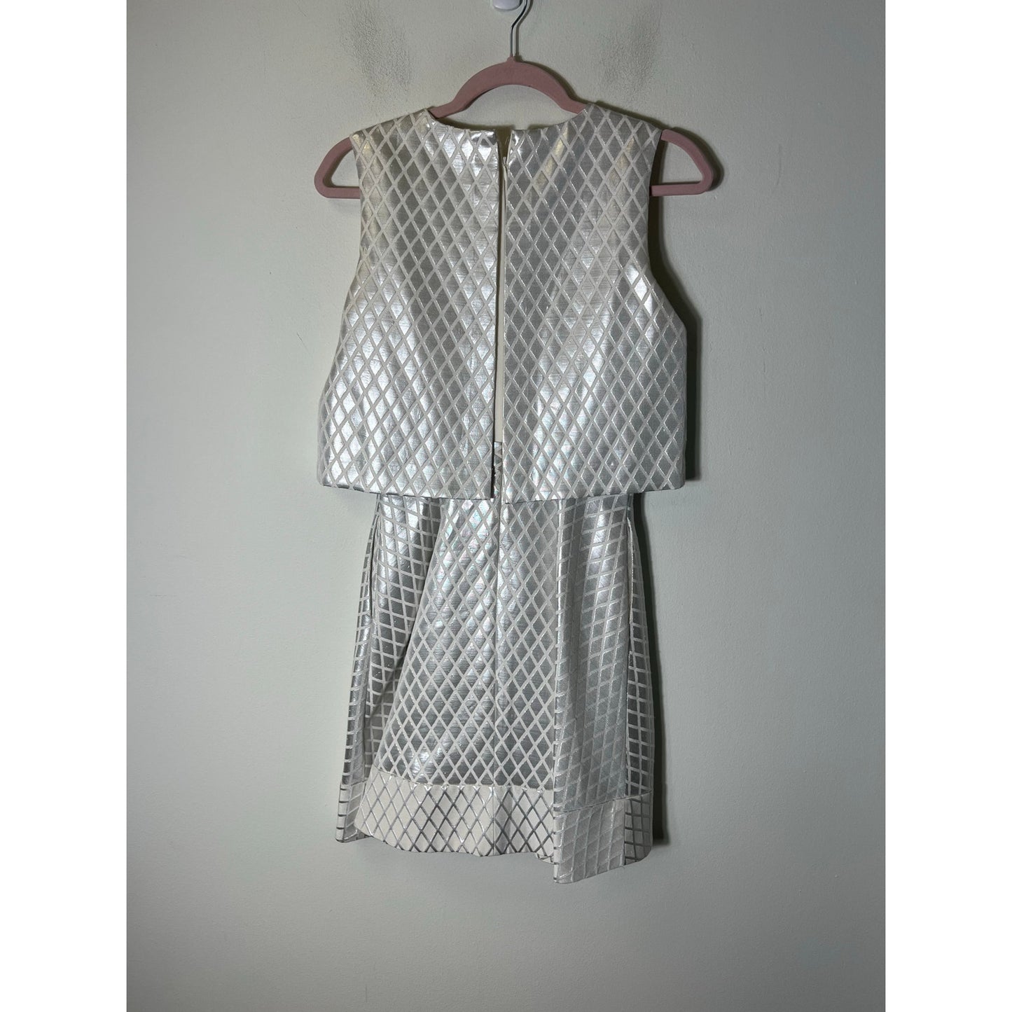 Erin by Erin Featherston Silver Diamond Tiered Cocktail Dress sz 0