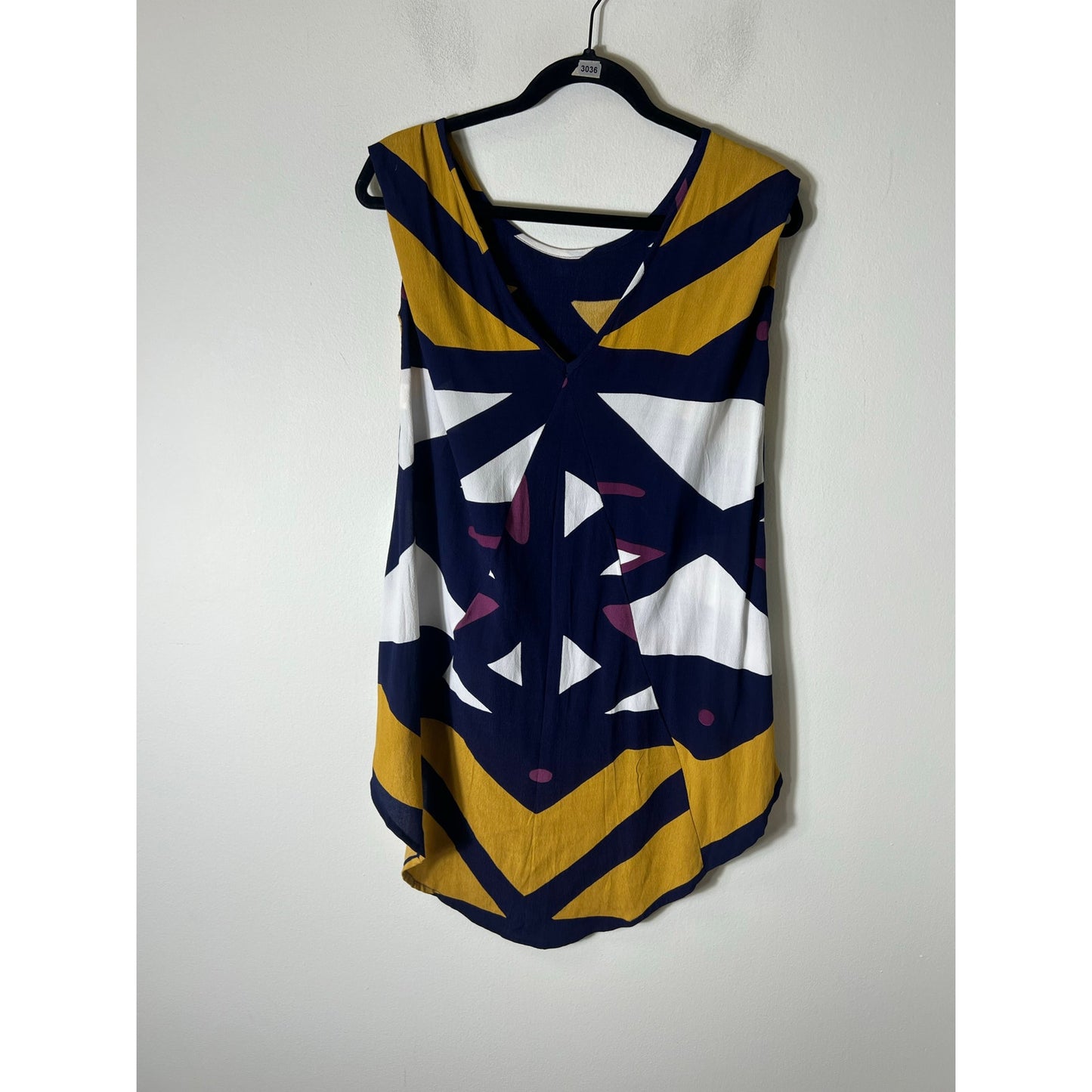 Belle Kazan Navy Yellow Sleeveless Tunic Sz S