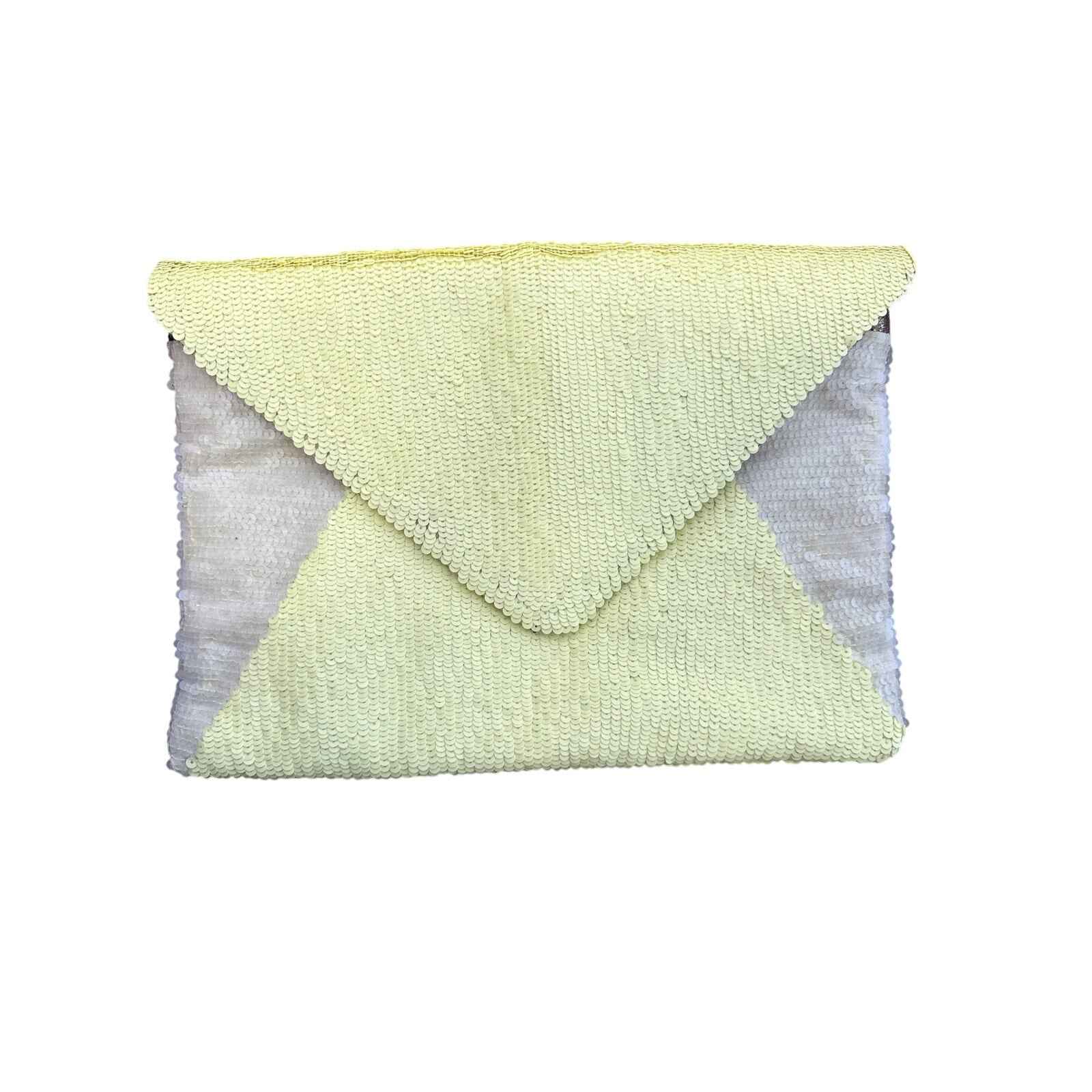 Hoss Intropia Yellow Sequin Foldover Clutch 13"x9"