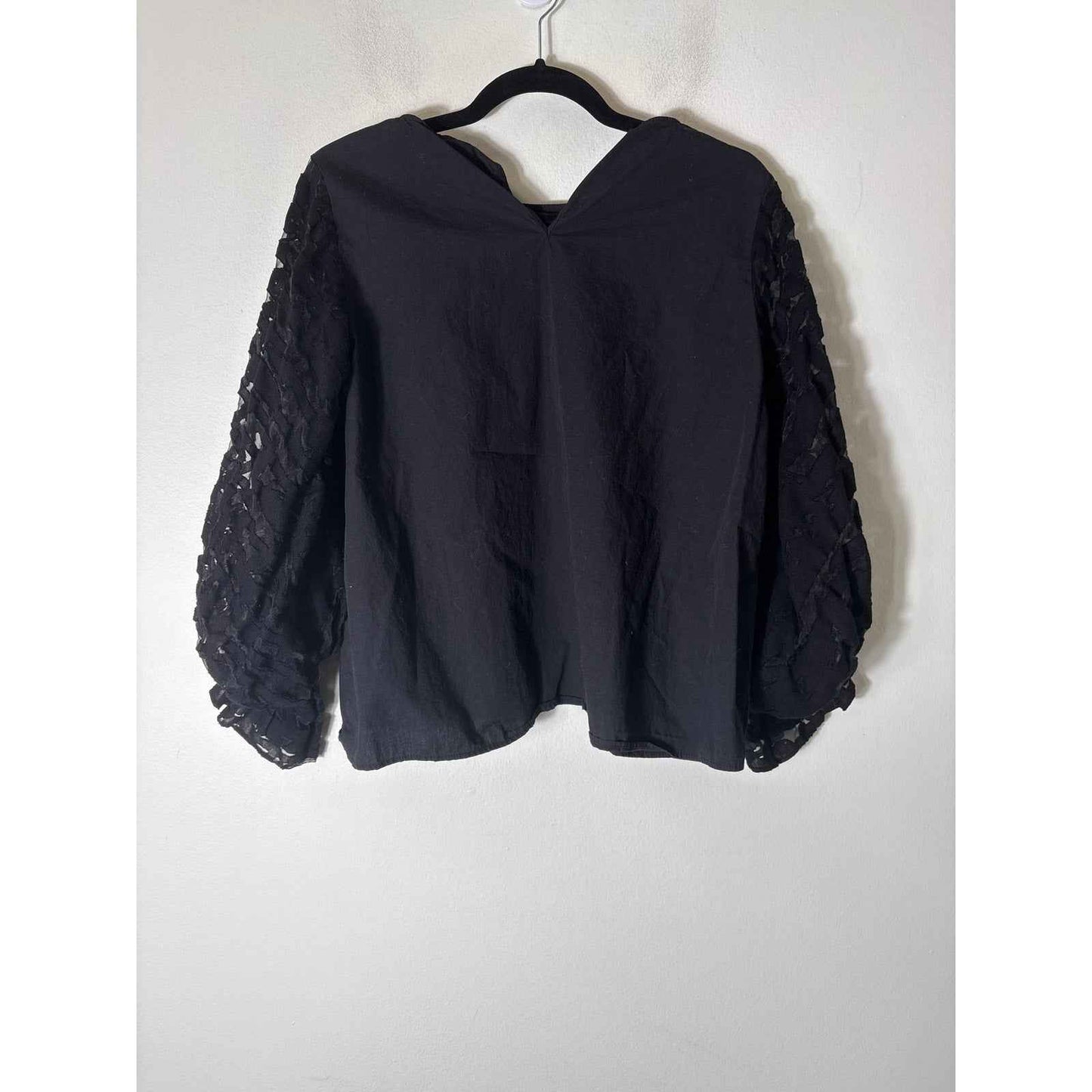 Zara Black Sheer Long Sleeve Top Sz L