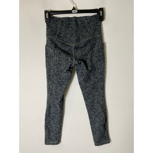 Athleta Black Green Print Cropped Leggins Sz XXS