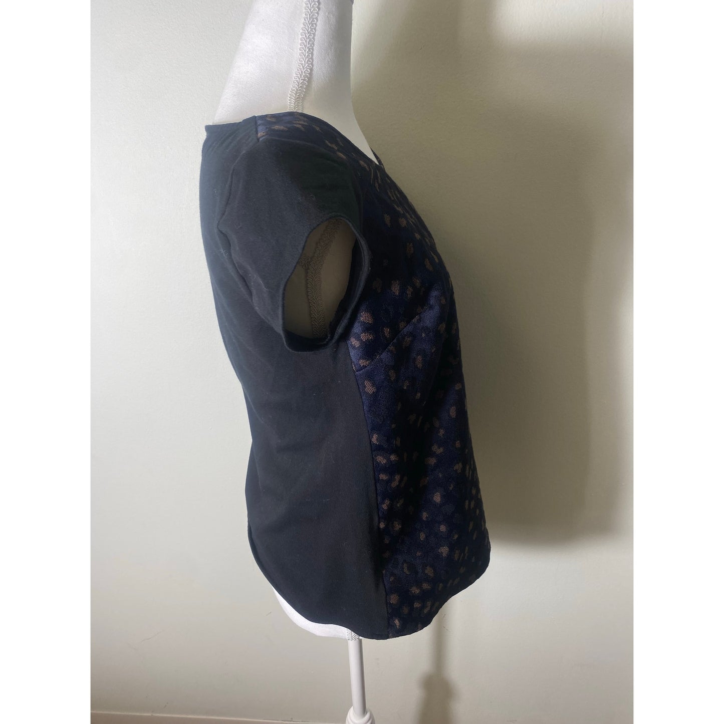 by Smith New York Navy Blue Cheetah Cap Sleeve Mixed Media Sz XS