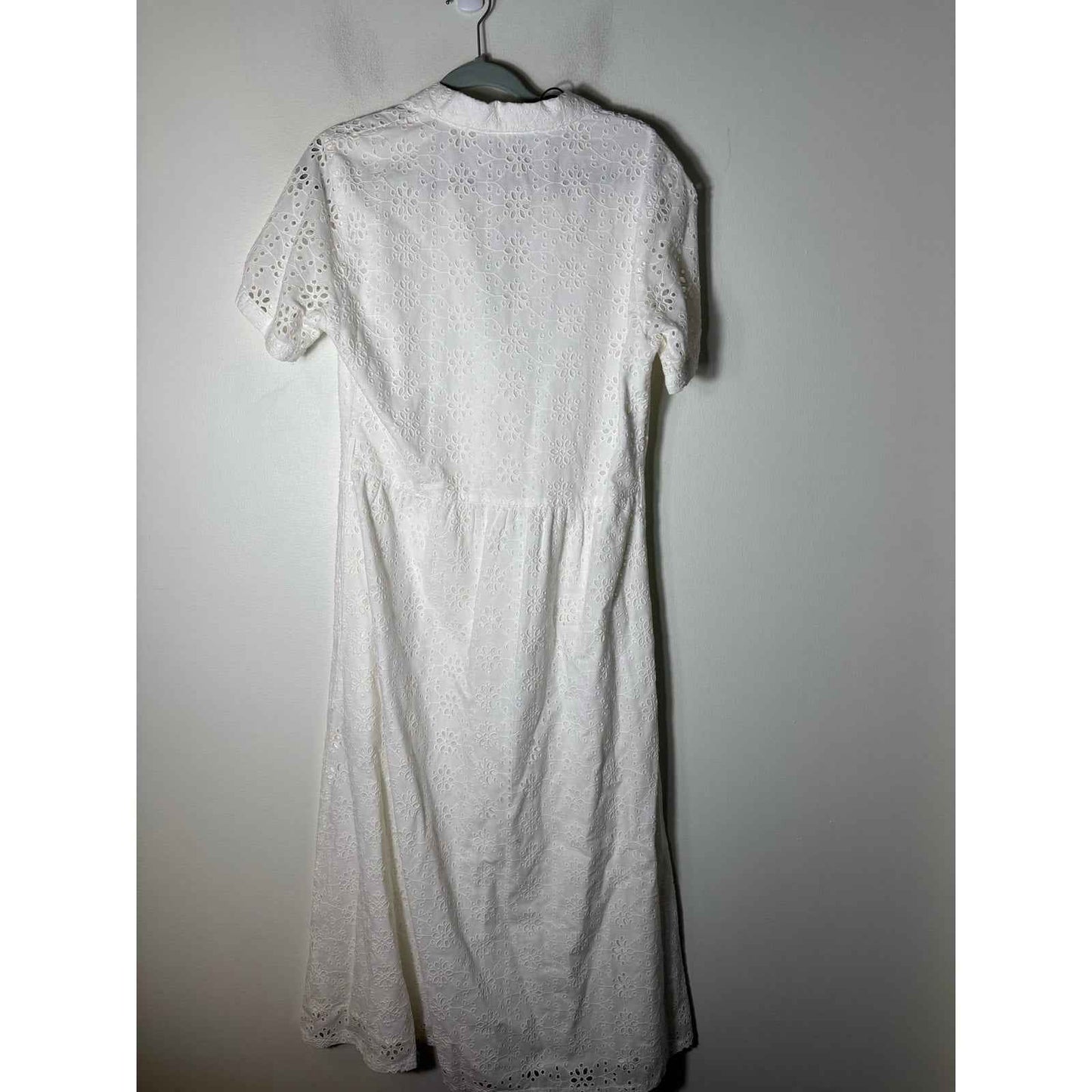 Melissa Odabash White Eyelet Short Sleeve Button Up Maxi Dress Sz 10