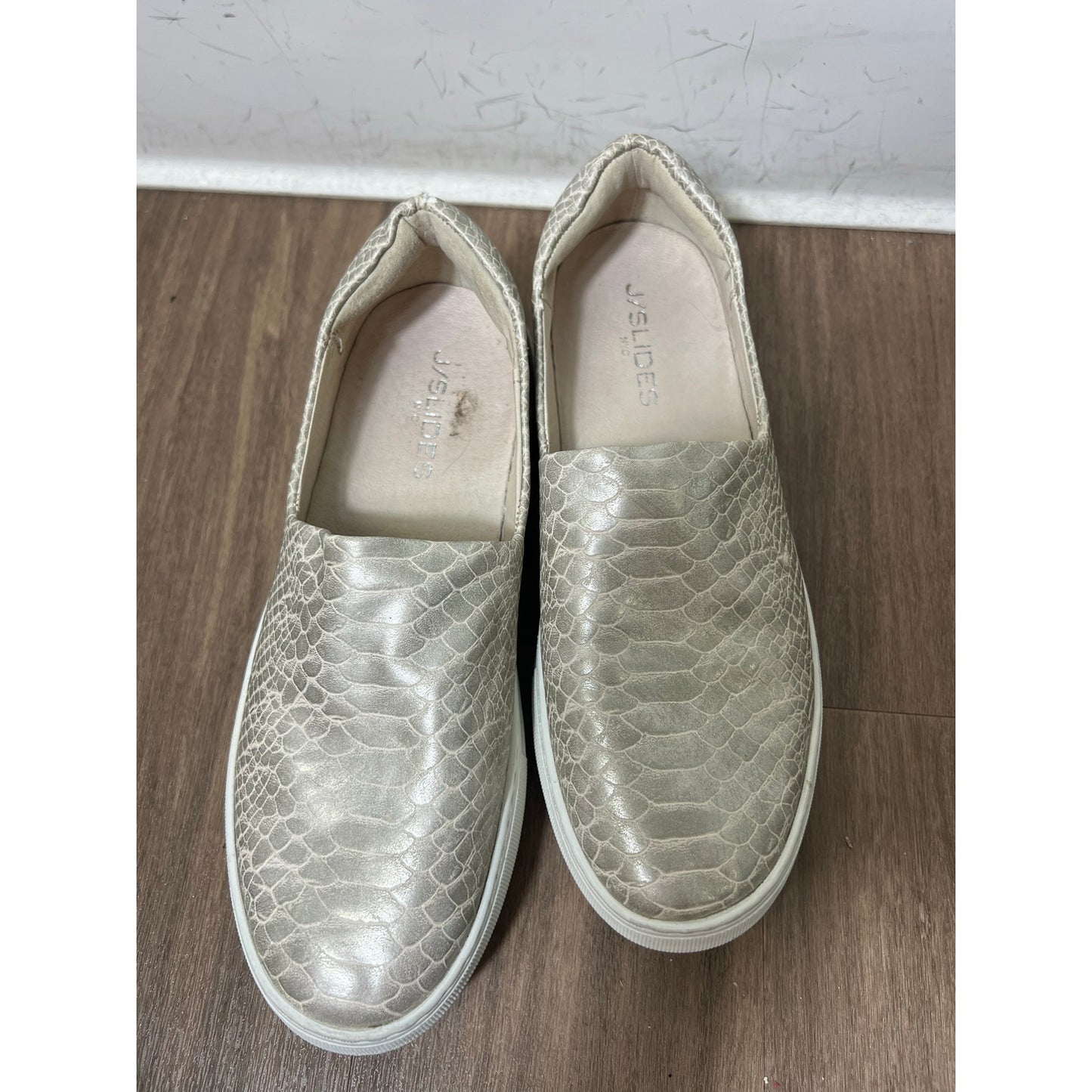 J/Slides Gold Snake Skin Slip On Sneakers Sz 7.5