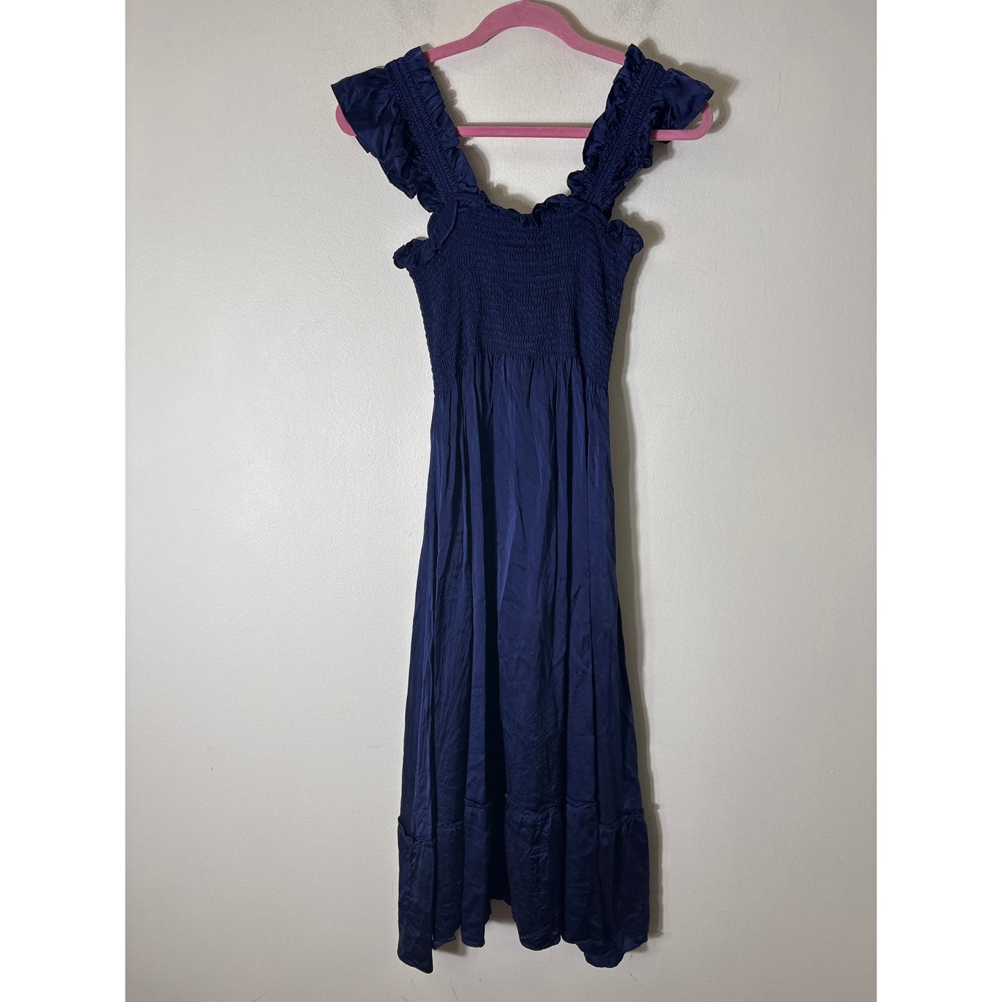 Hill House The Nap Dress Navy Smocked Silk Maxi Dress Sz