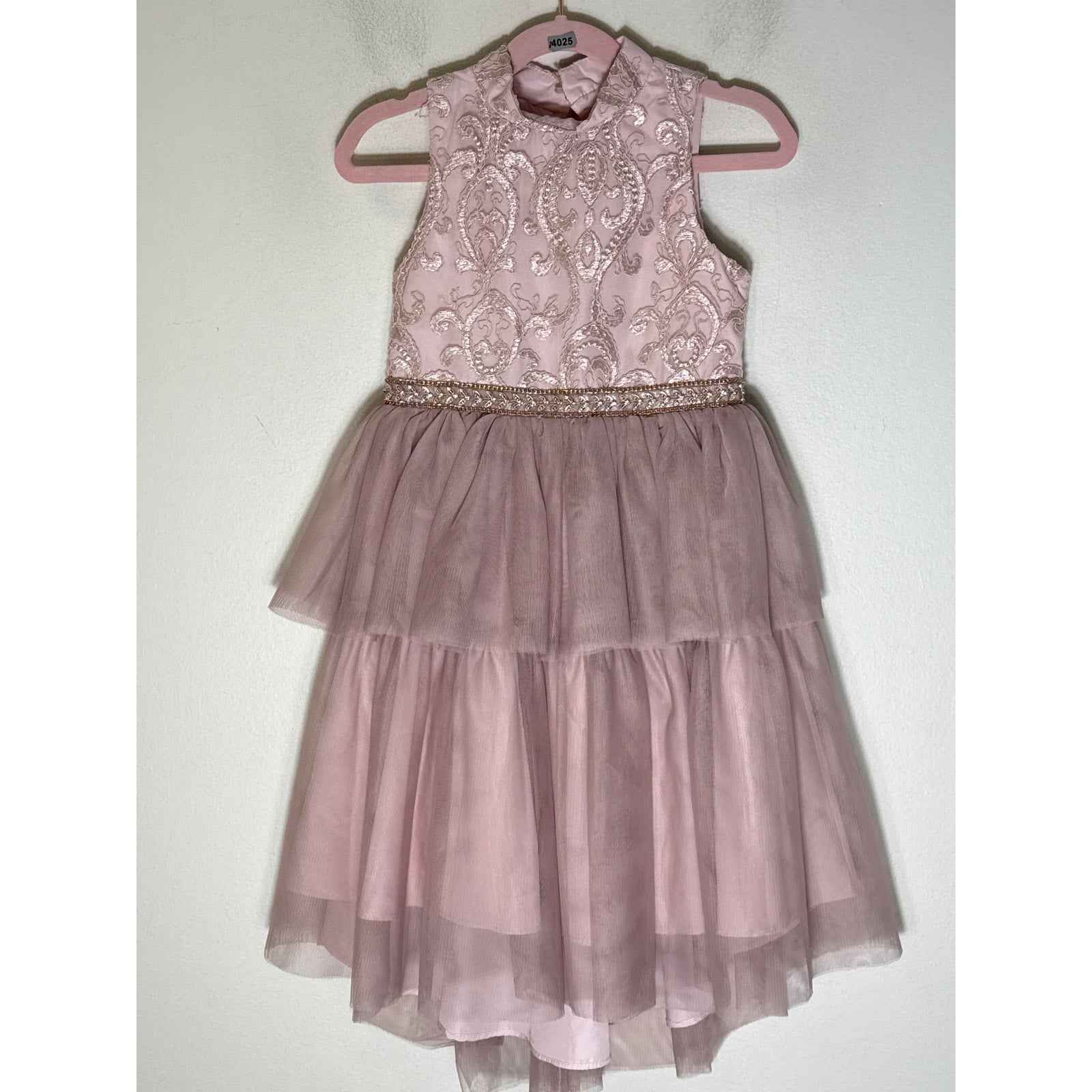Girl's Badgley Mischka Blush Sleeveless Embroidered Dress Sz 6