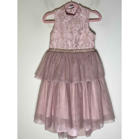 Girl's Badgley Mischka Blush Sleeveless Embroidered Dress Sz 6