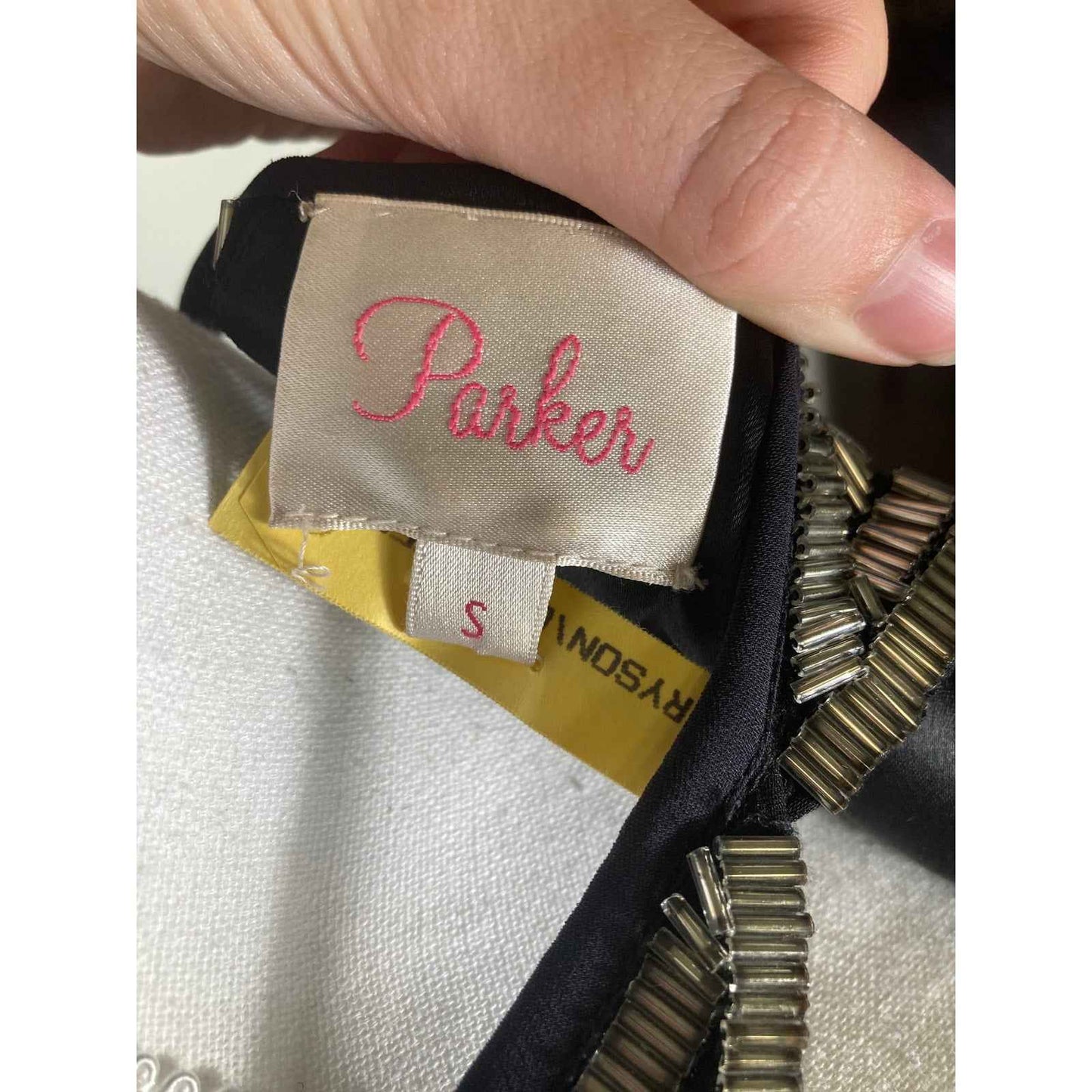 Parker Black Beaded Sleeveless Silk Special Occasion Top Sz S (18.5" P to P)