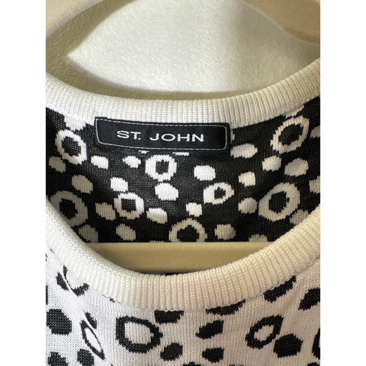 St. John White Black Dot Sleevless Knit Sweater Sz L